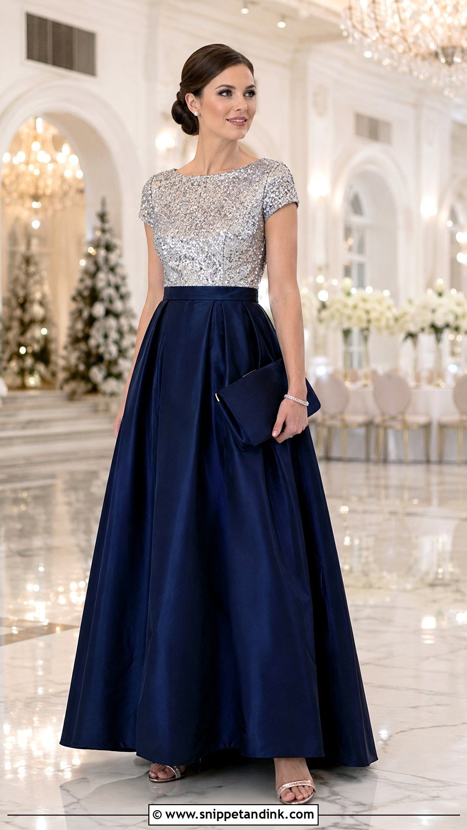 Navy Ball Gown Skirt And Sequin Top Outfit - Snippet and Ink - 20 Ball Gown Skirt Ideas