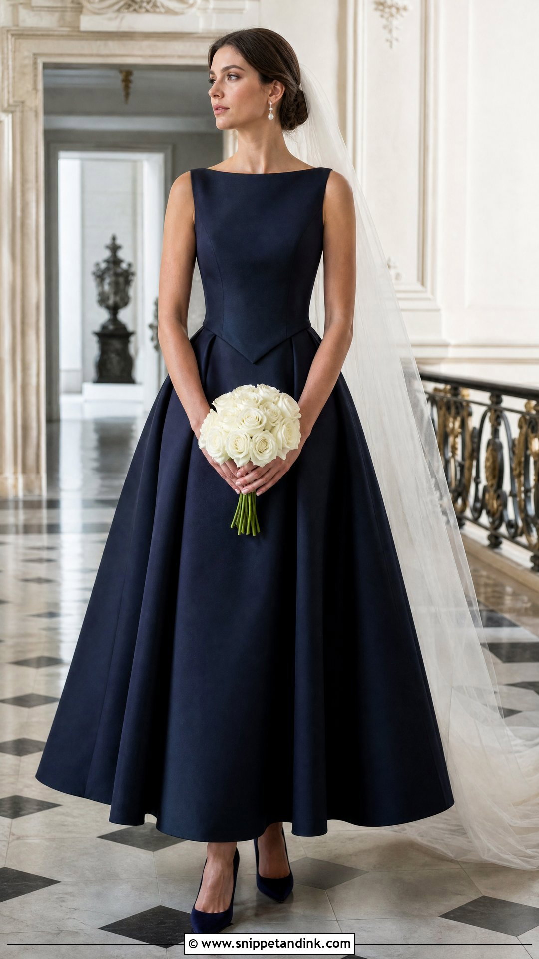 Navy Basque Waist Wedding Dress - Snippet and Ink - 20 Navy Wedding Dress Ideas
