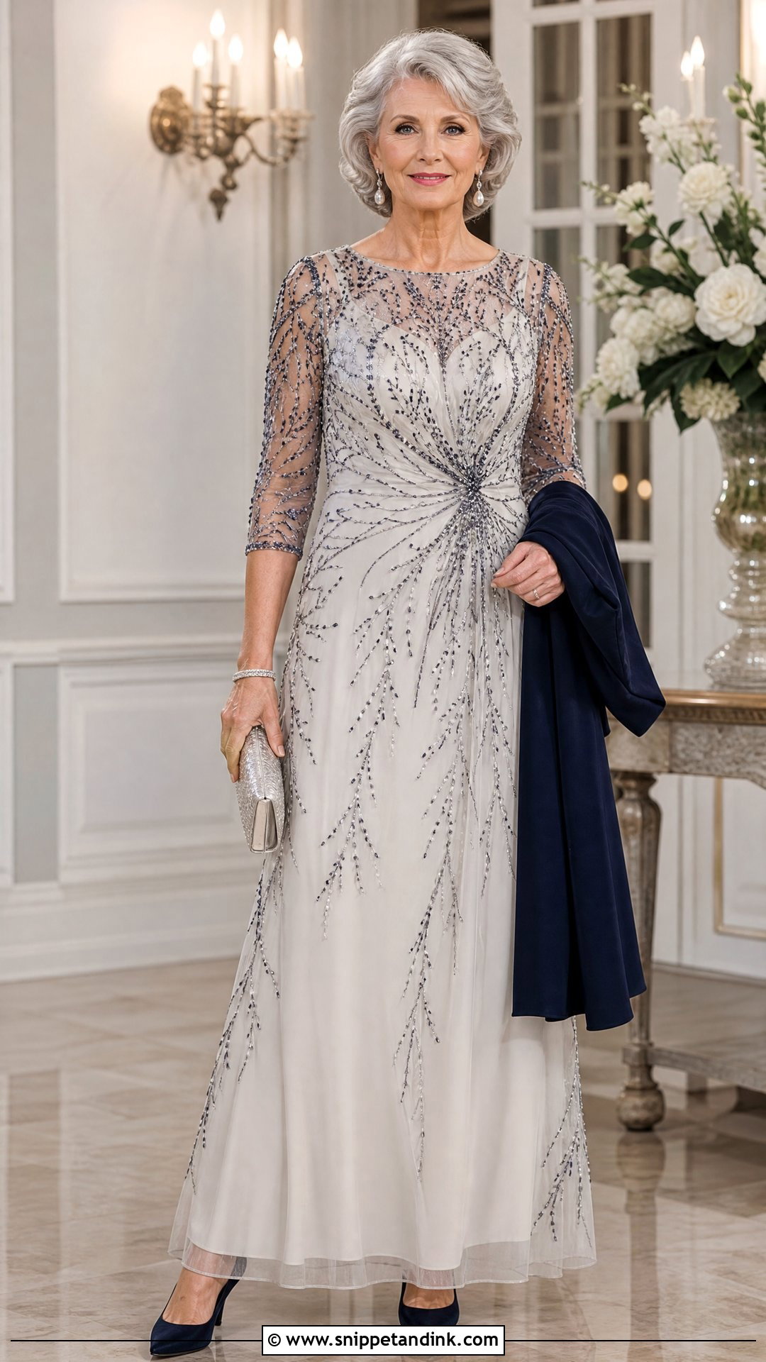 Navy Beaded White Tie Gown For Older Women - Snippet and Ink - 20 White Tie Attire Ideas