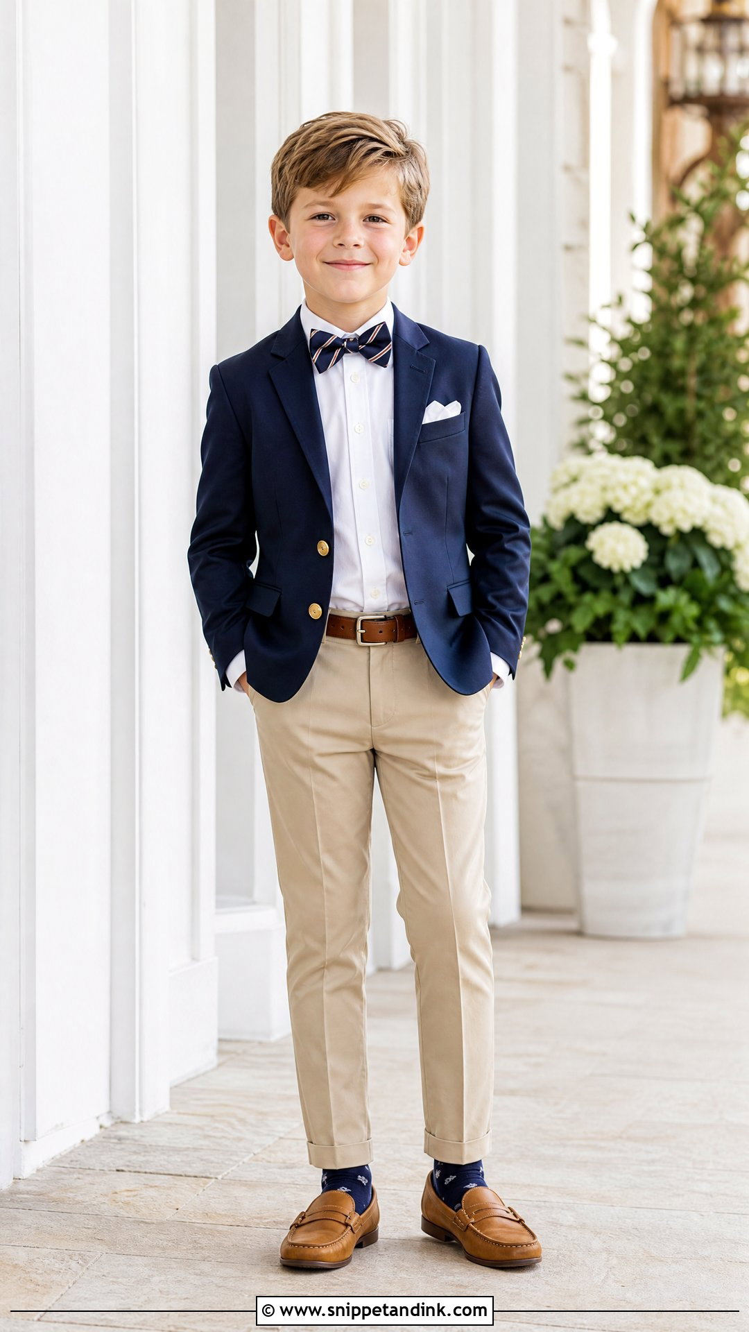 Navy Blazer And Khaki Trousers Page Boy Outfit - Snippet and Ink - 20 Page Boys Wedding Outfits