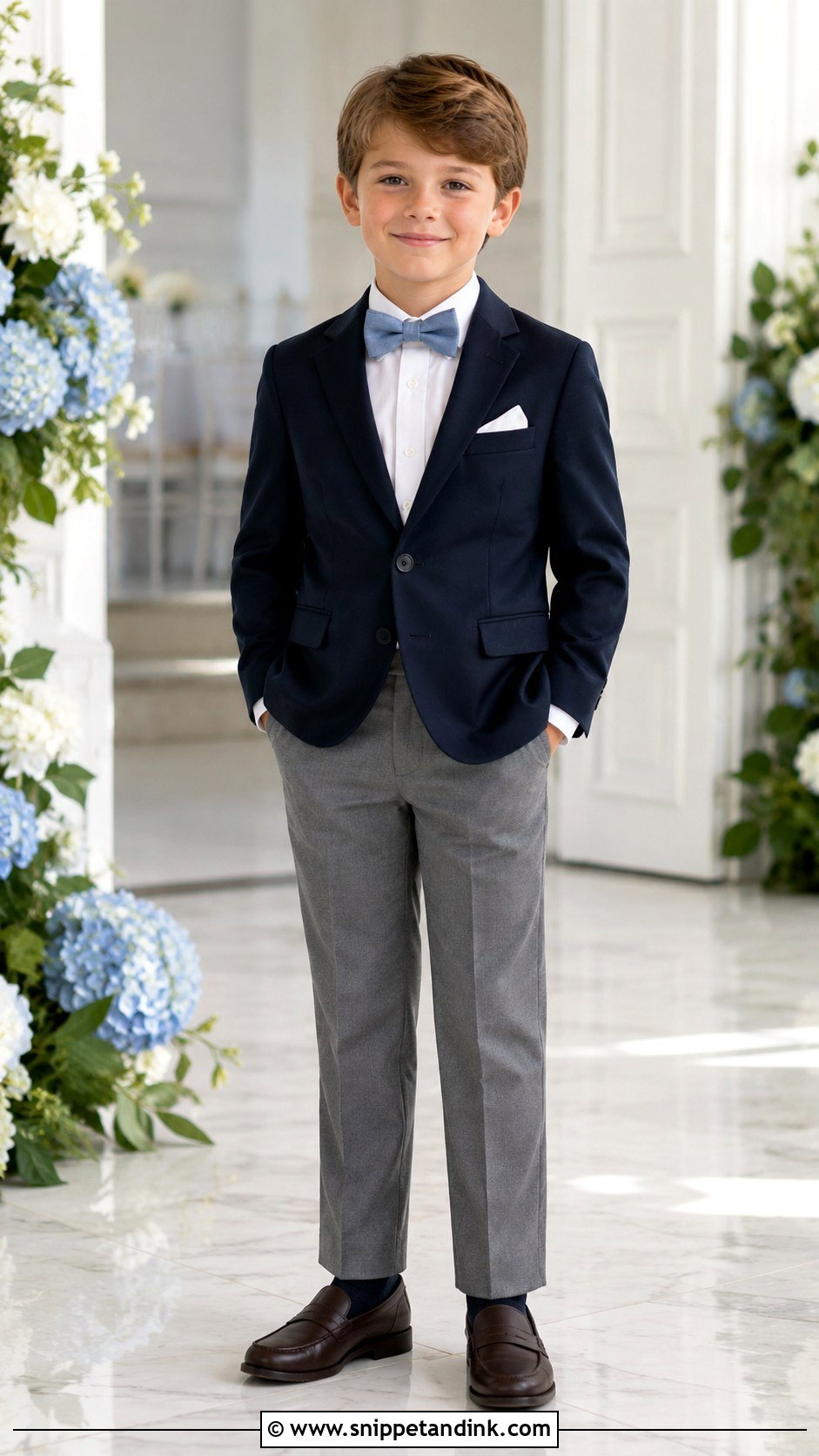 Navy Blazer With Gray Pants - Snippet and Ink - 20 Navy Ring Bearer Outfit Ideas