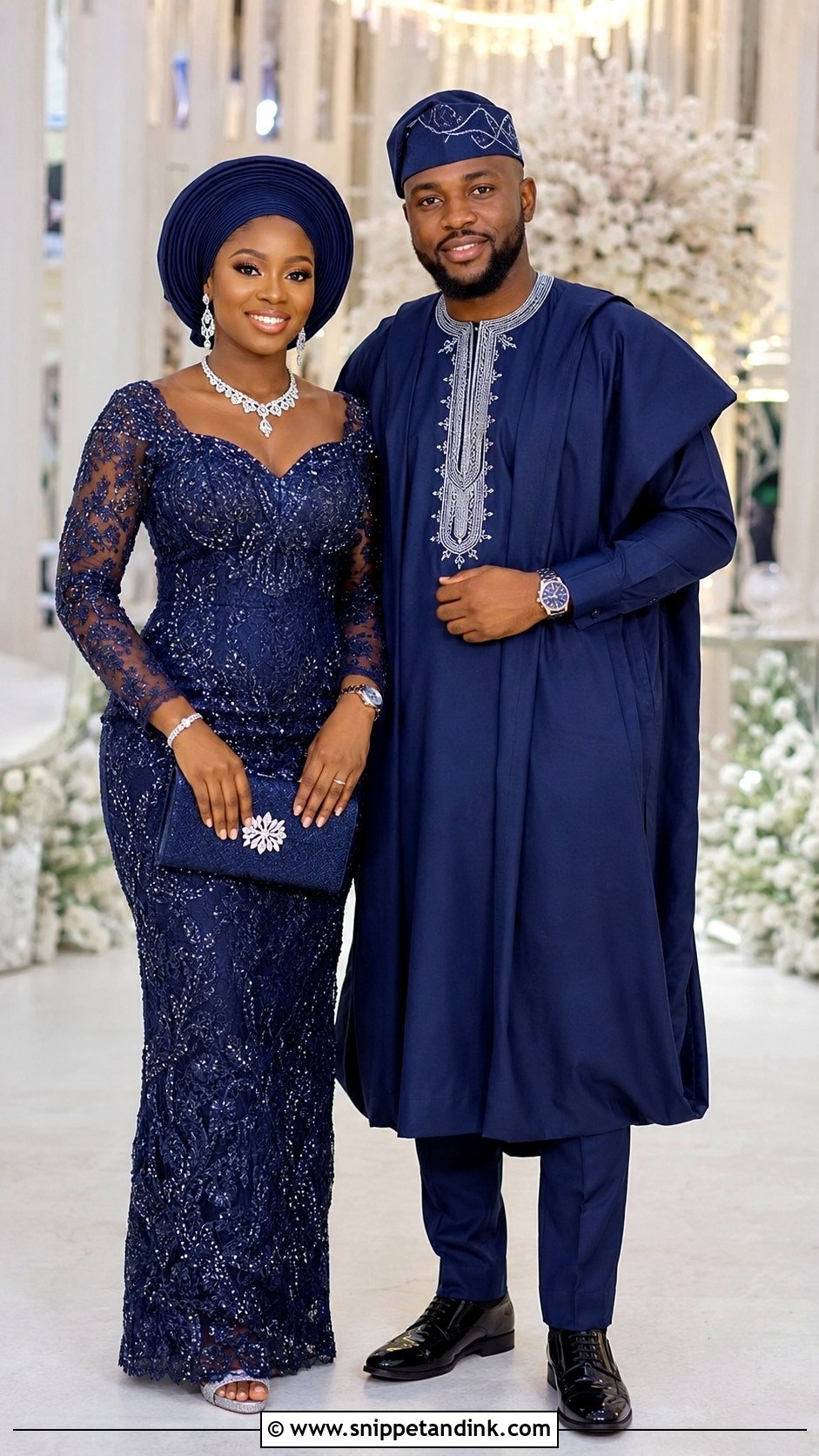 Navy Blue African Couple Wedding Outfit - Snippet and Ink - 25 Matching African Couple Outfits Wedding