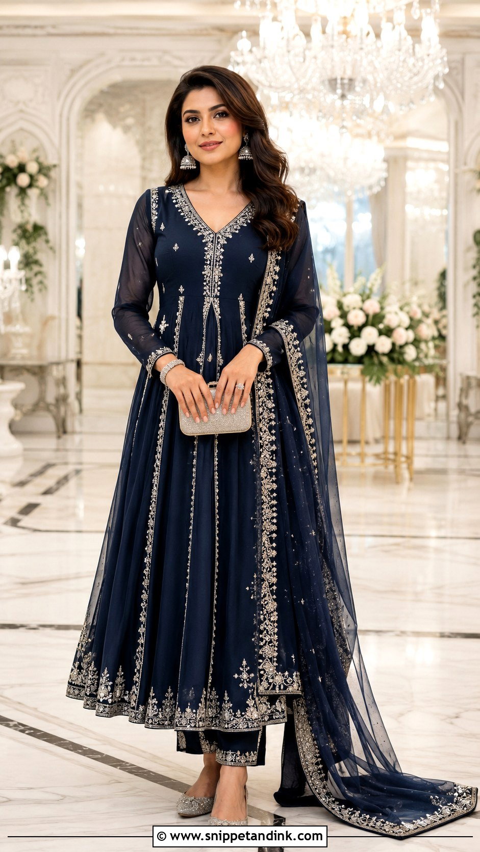 Navy Blue Anarkali Sangeet Outfit - Snippet and Ink - 20 Blue Sangeet Outfit Ideas