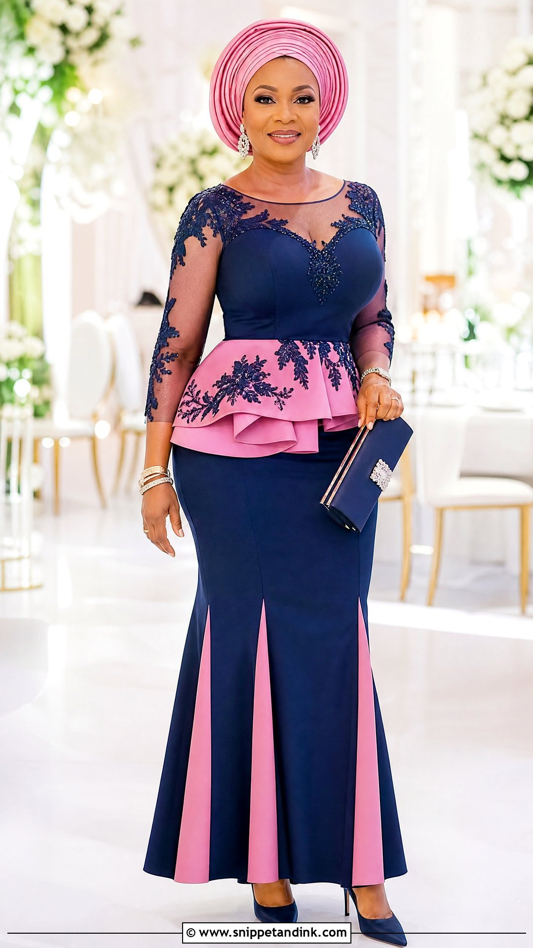 Navy Blue And Pink Pedi Peplum Dress - Snippet and Ink - 20 Pedi Traditional Attire African Weddings Ideas