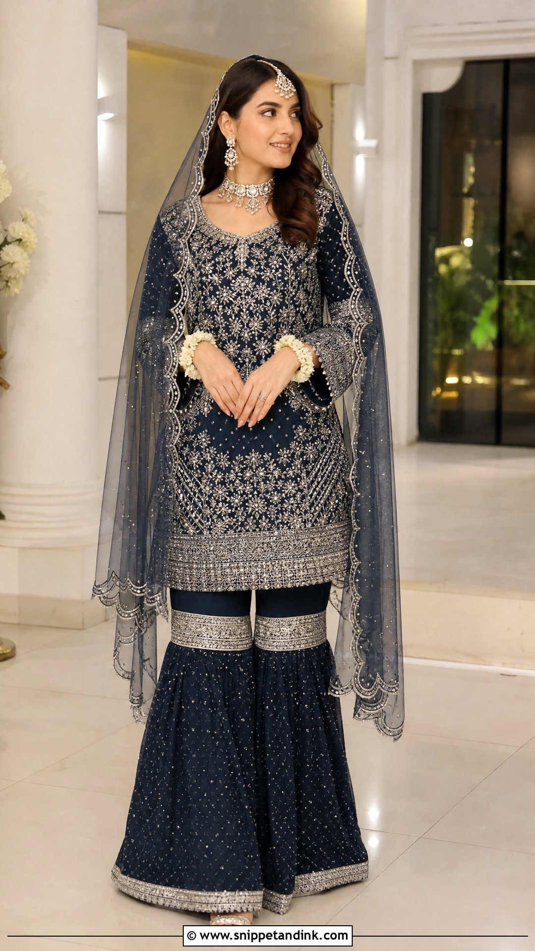 Navy Blue And Silver Nikkah Garara - Snippet and Ink - 20 Nikkah Garara Ideas