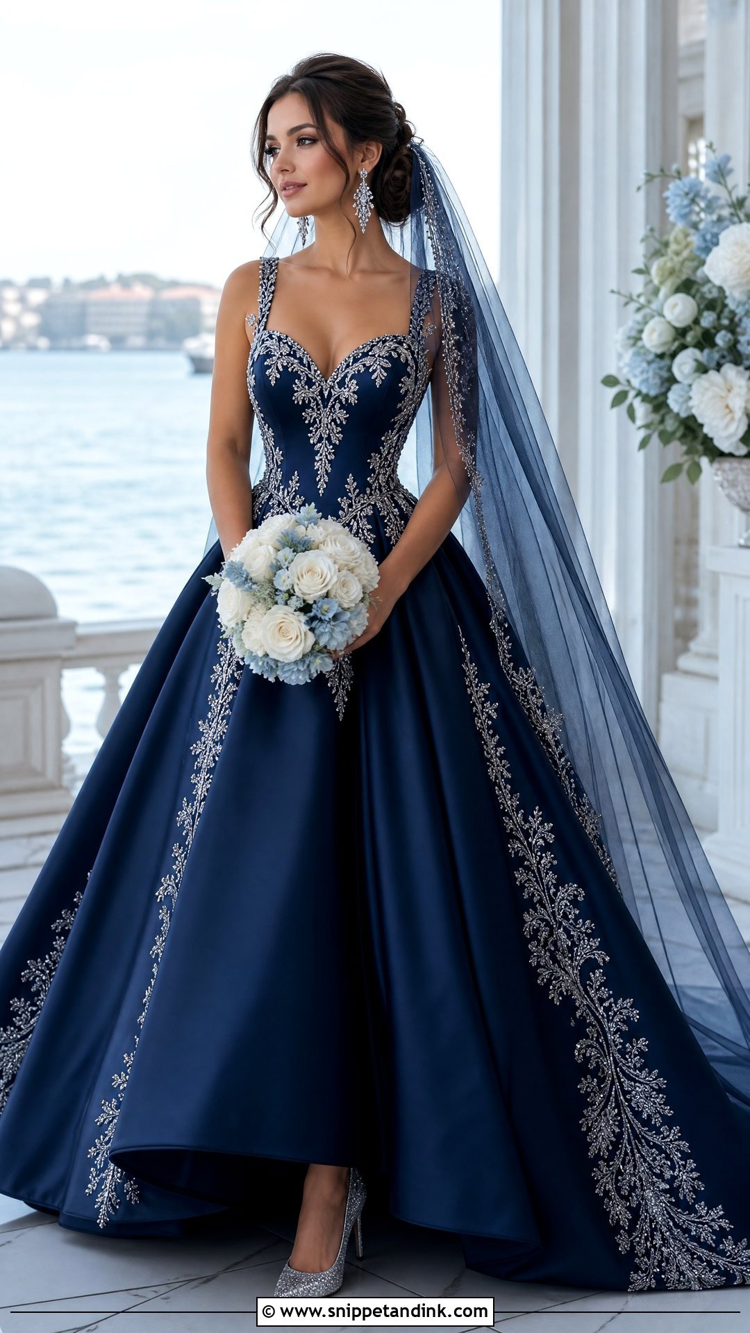 Navy Blue And Silver Wedding Dress - Snippet and Ink - 20 Wedding Dress Colour Combination Ideas