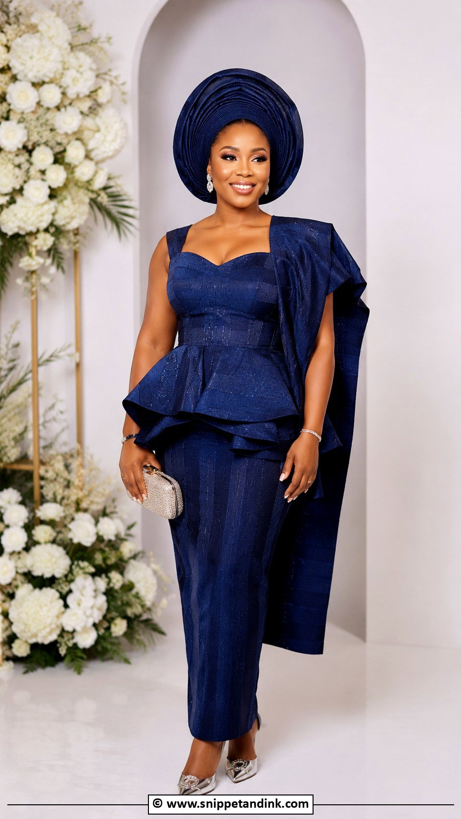 Navy Blue Asooke Peplum Outfit - Snippet and Ink - 25 Asooke Styles for Brides