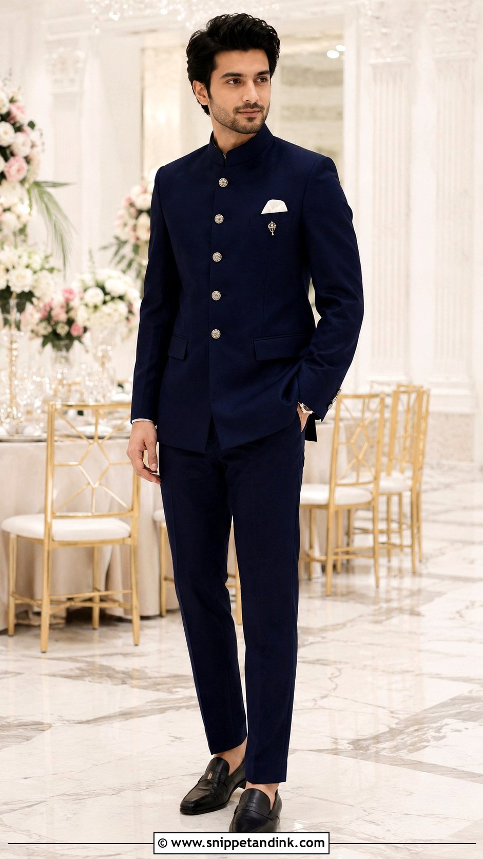 Navy Blue Bandhgala Outfit - Snippet and Ink - 25 Ranbir Kapoor Wedding Outfit Ideas