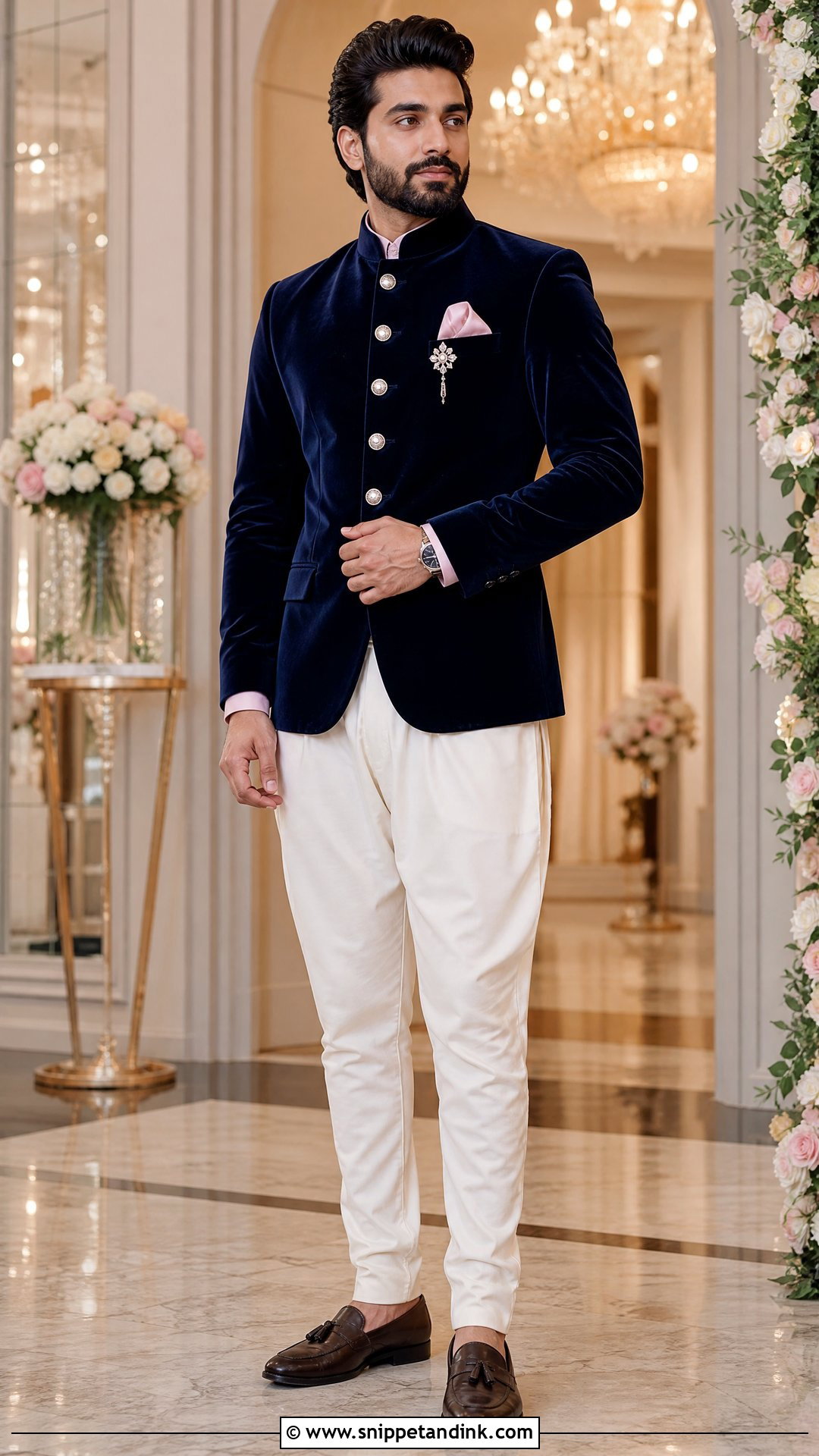 Navy Blue Bandhgala Reception Outfit - Snippet and Ink - 20 Virat Kohli Wedding Dress Ideas
