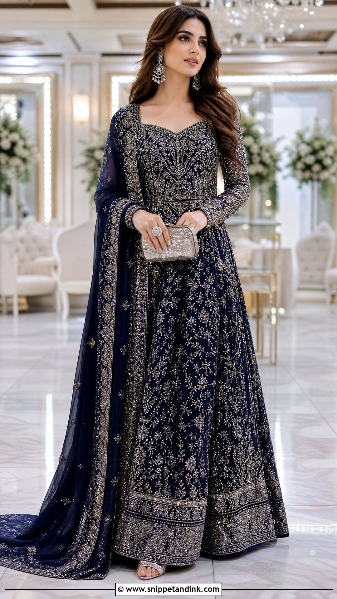 Navy Blue Bridal Gown With Silver Work - Snippet and Ink - 25 Latest Bridal Dresses Pakistan