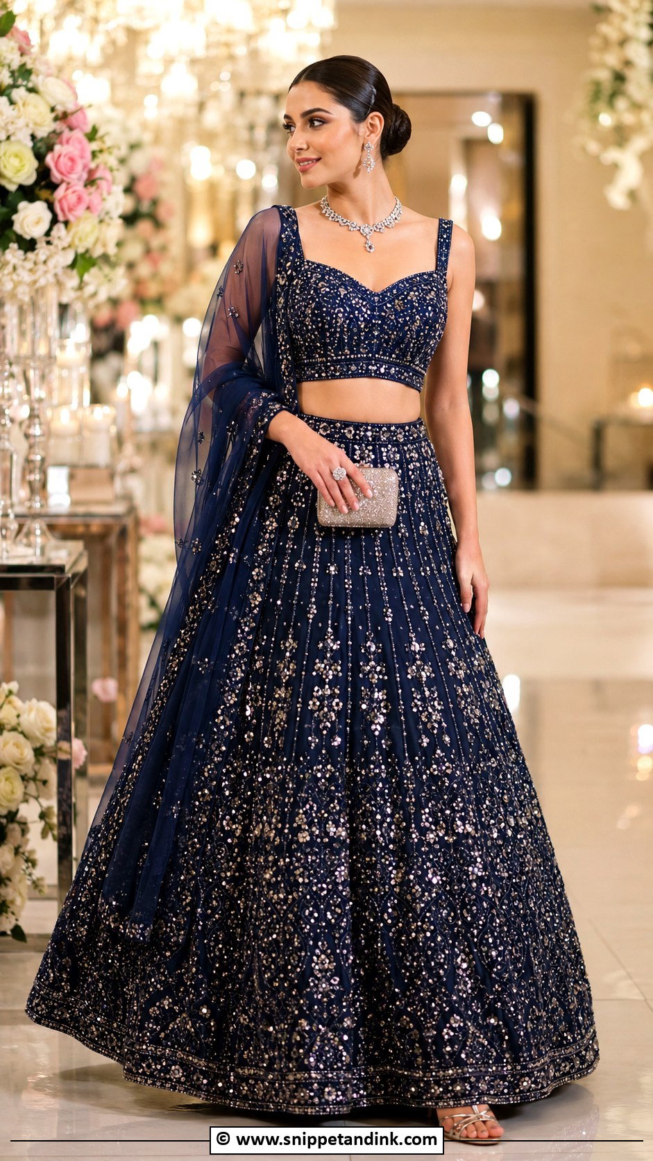 Navy Blue Bridal Lengha With Crystal Work - Snippet and Ink - 30 Bridal Lengha Ideas