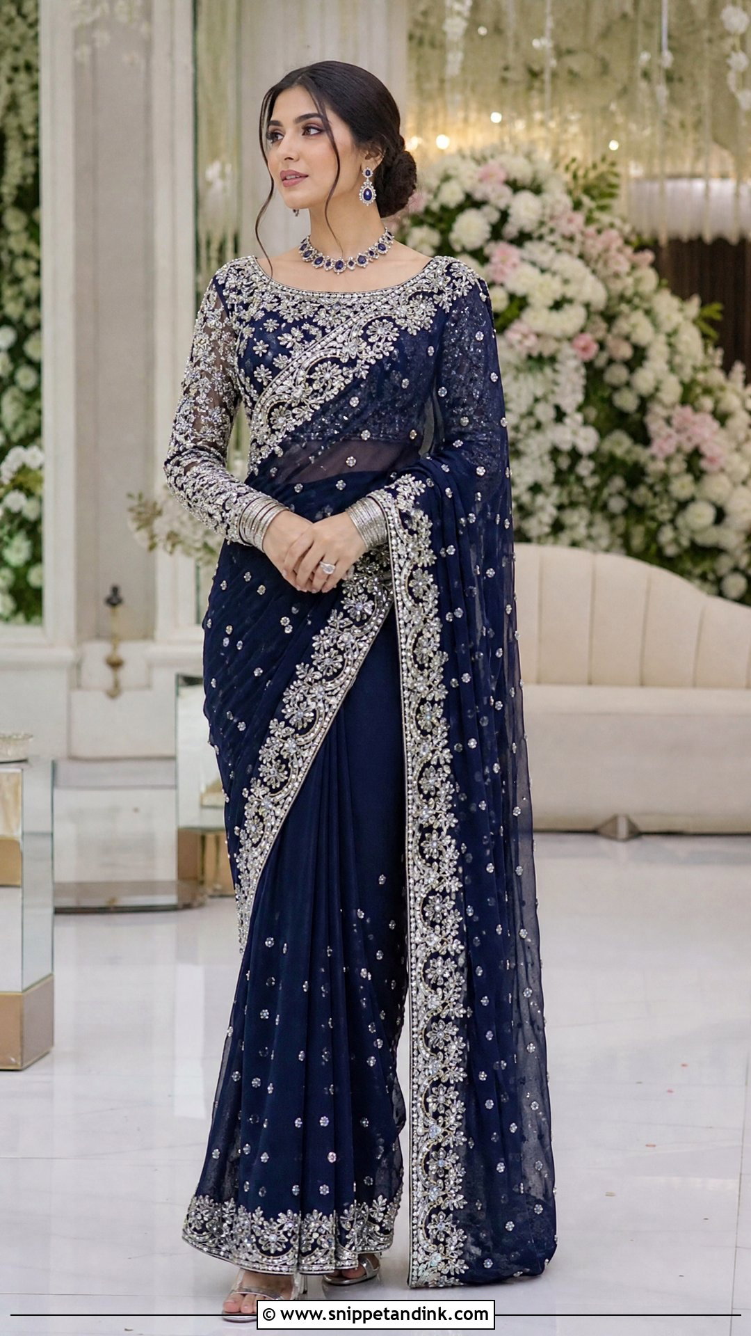 Navy Blue Bridal Saree - Snippet and Ink - 20 Pakistani Bride Dresses