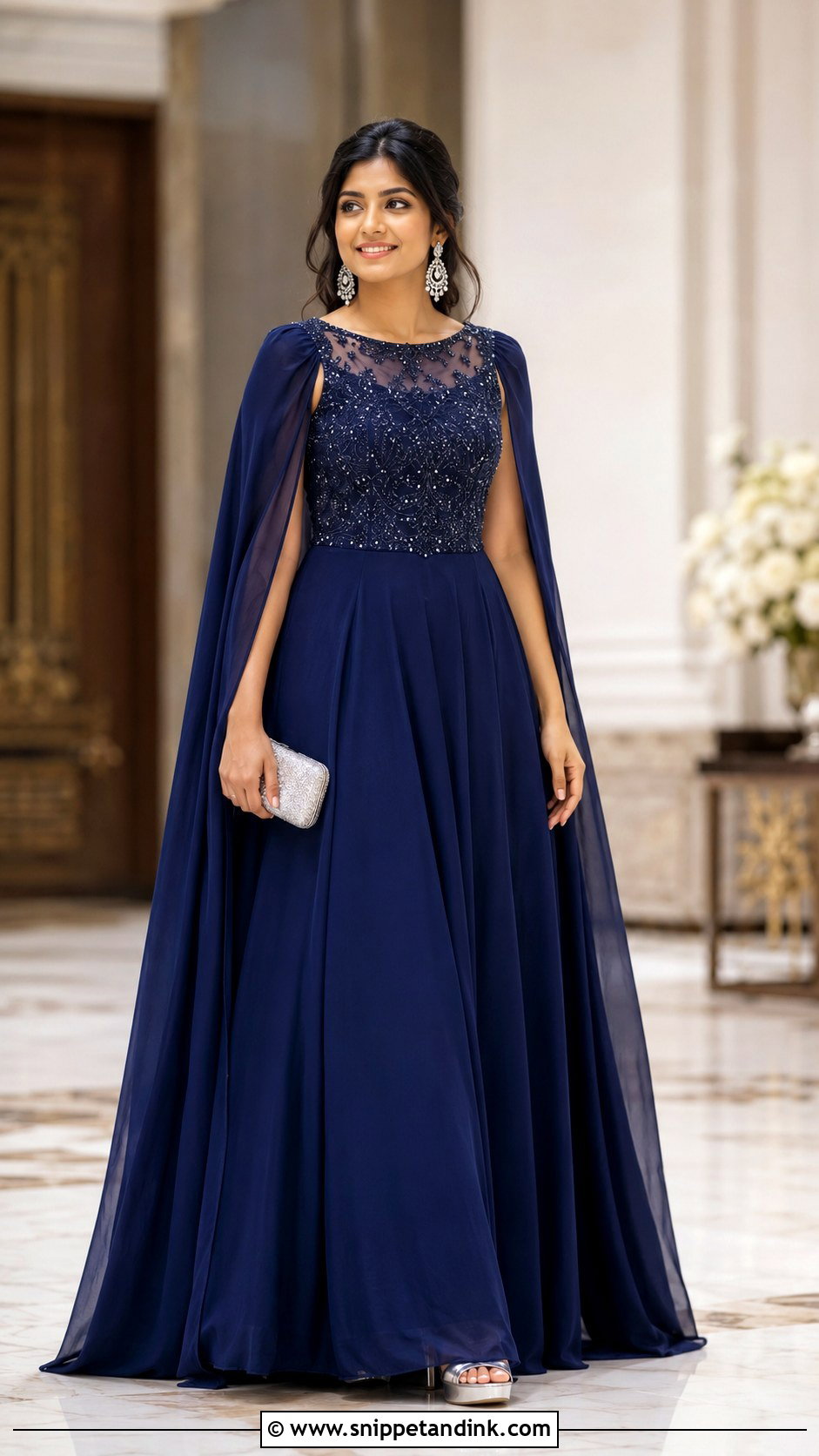 Navy Blue Cape Gown For Indian Wedding - Snippet and Ink - 20 Blue Indian Wedding Dress Ideas