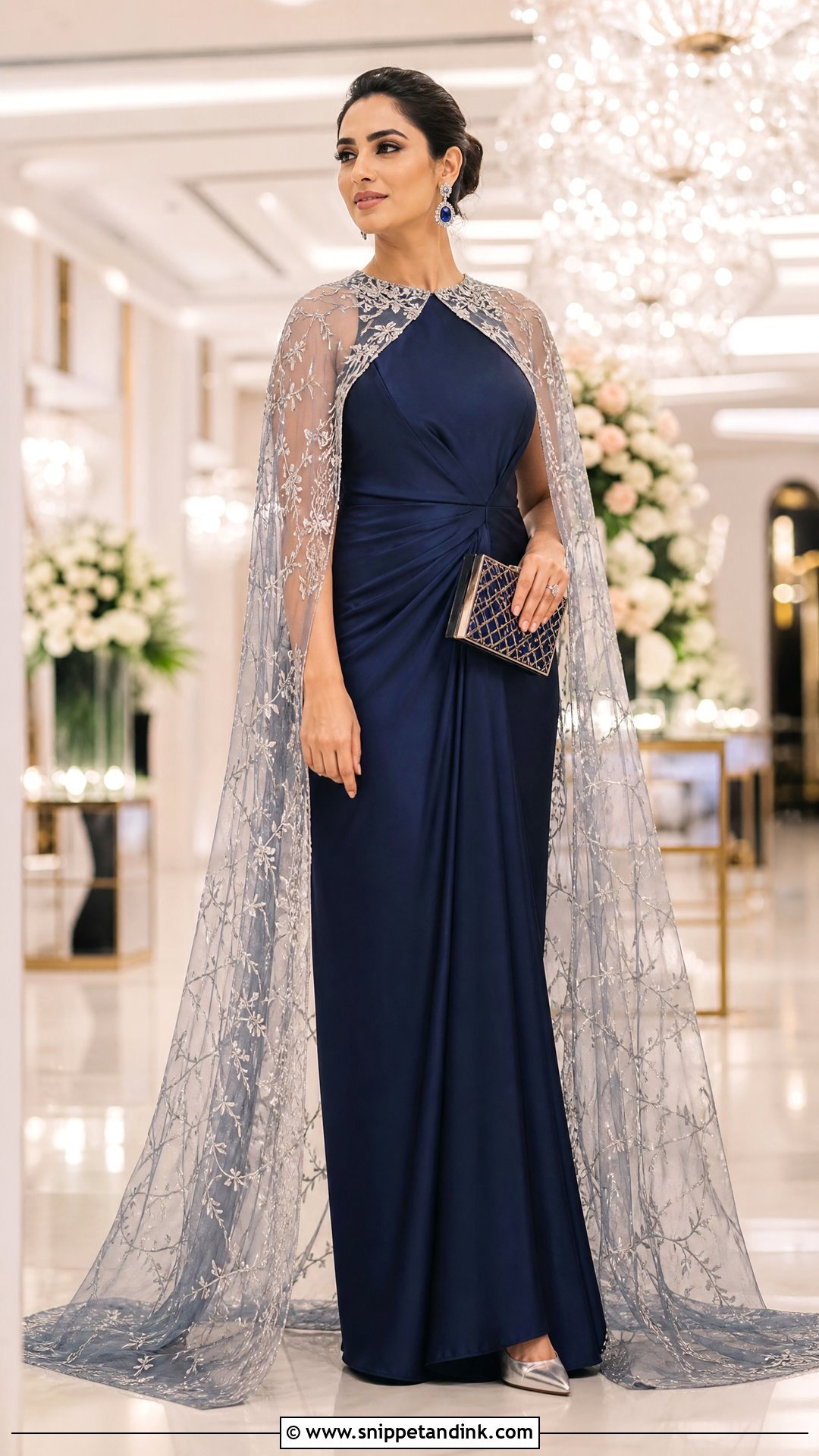 Navy Blue Cape Gown For Reception - Snippet and Ink - 20 Party Gowns Indian Weddings