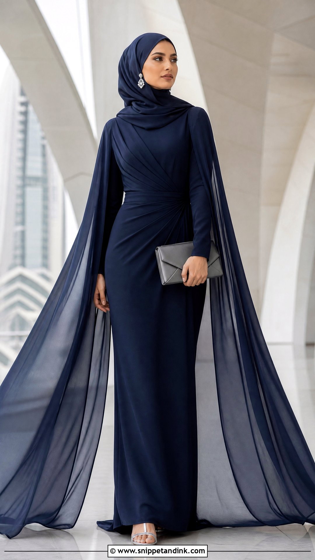 Navy Blue Cape Hijab Formal Dress - Snippet and Ink - 25 Hijab Formal Dress Ideas