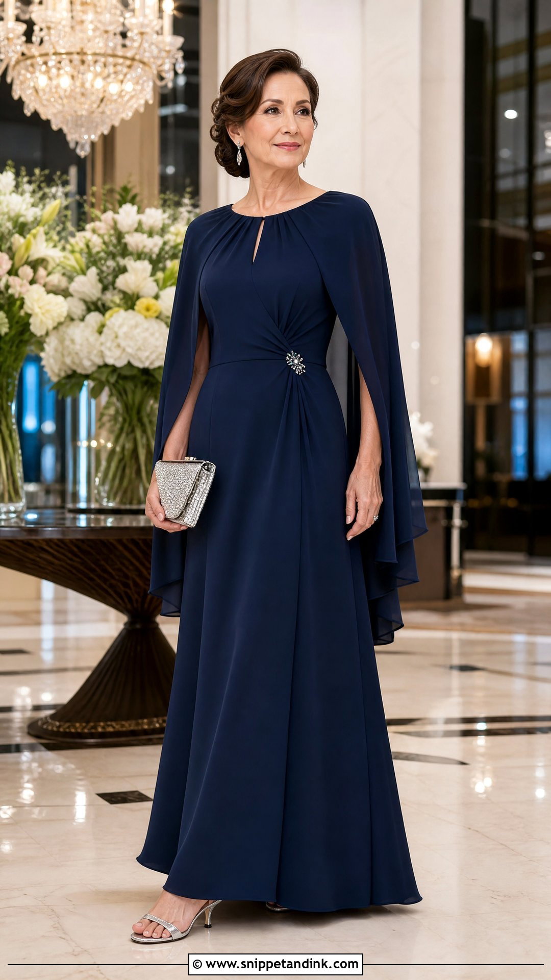 Navy Blue Cape Sleeve Ninang Gown - Snippet and Ink - 20 Ninang Outfit for Wedding Ideas