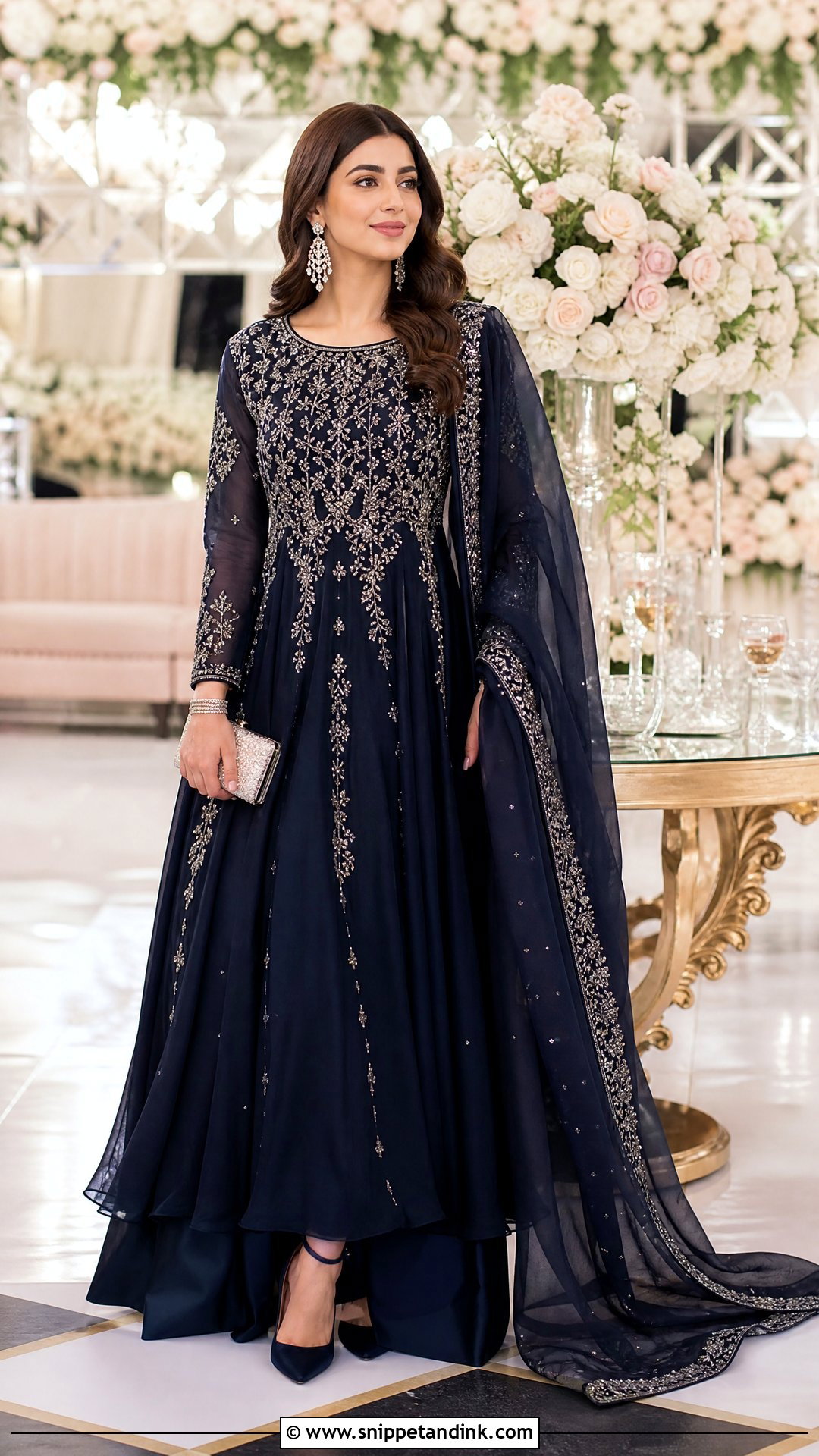 Navy Blue Chiffon Maxi For Walima - Snippet and Ink - 20 Pakistani Function Dresses