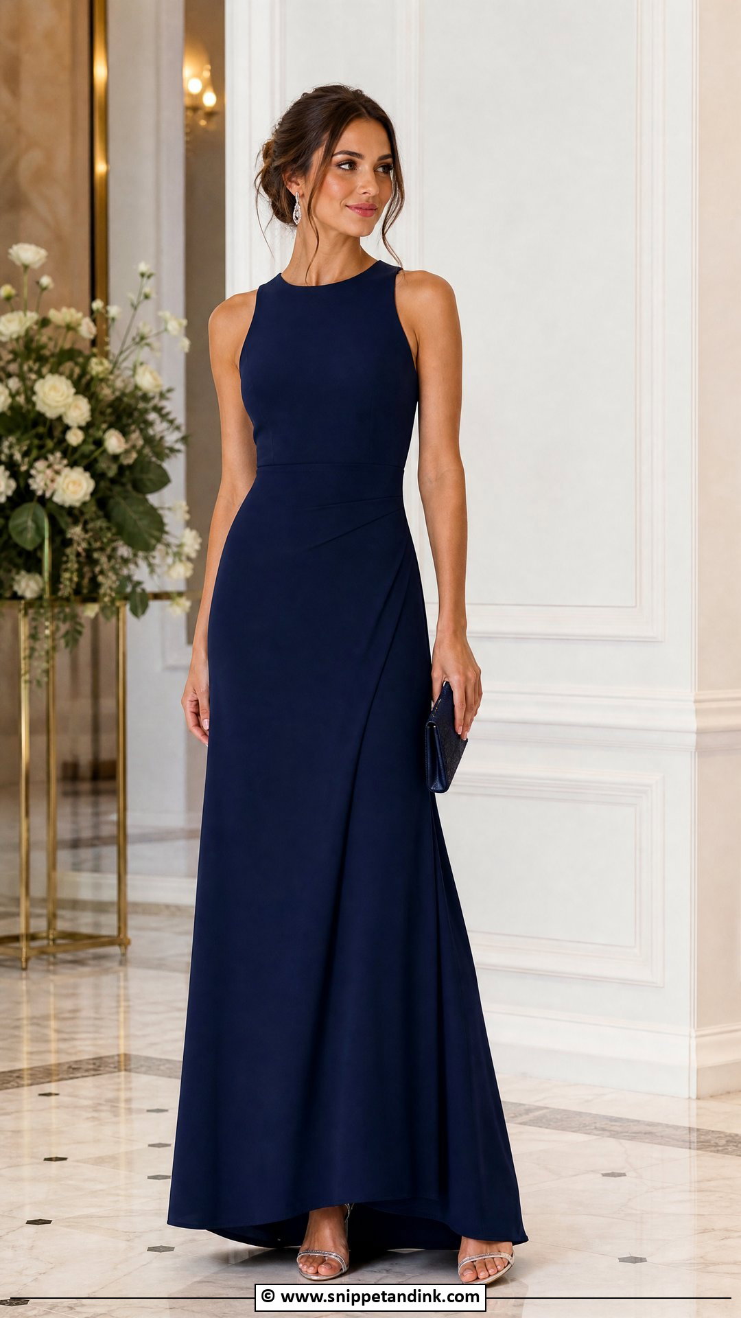 Navy Blue Crepe Maid Of Honour Dress - Snippet and Ink - 35 Maid of Honour Dresses