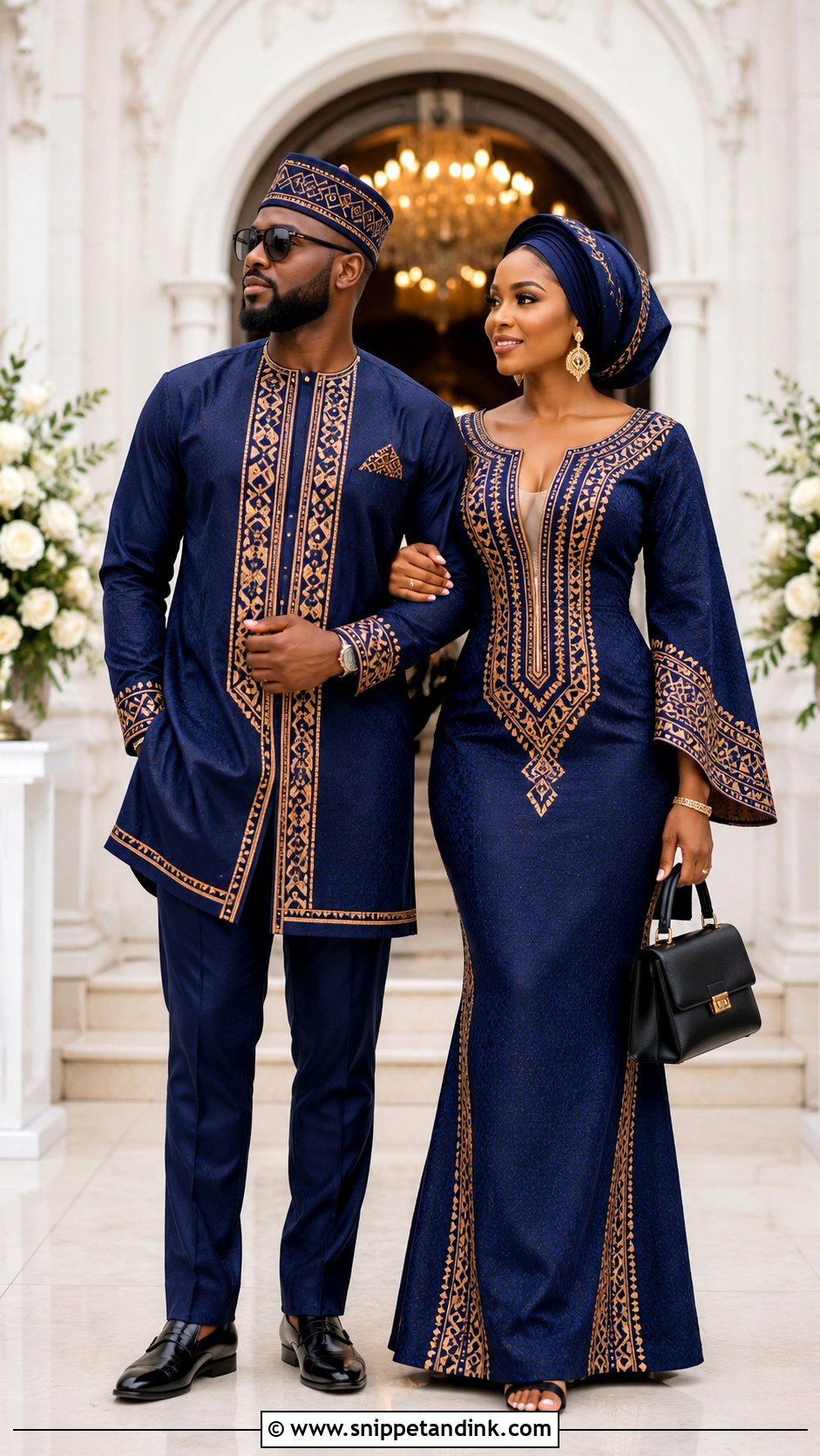 Navy Blue Dashiki Suit And Matching Dress - Snippet and Ink - 20 Navy Blue Couple Wedding Outfits