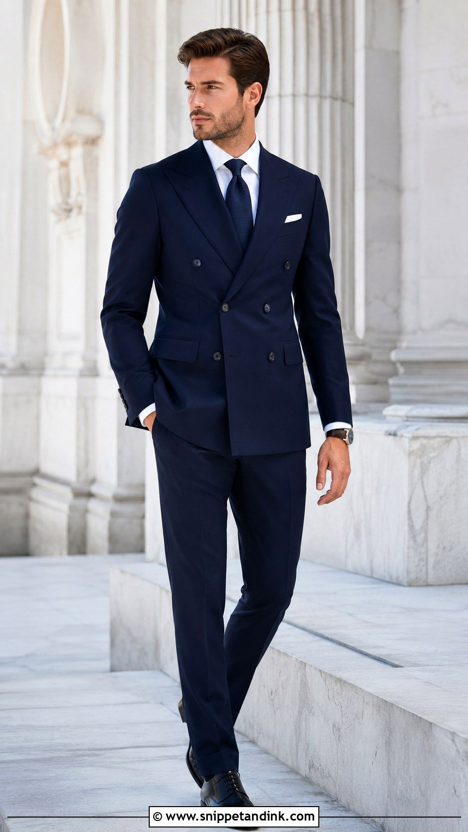 Navy Blue Double Breasted Suit Wedding Outfit - Snippet and Ink - 30 Navy Blue Suit Wedding Ideas
