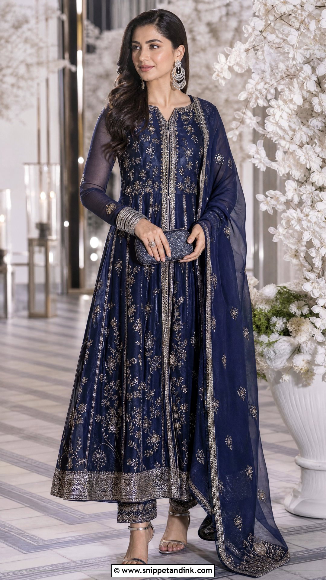 Navy Blue Embroidered Anarkali for Sagan - Snippet and Ink - 20 Sagan Outfits for Bride