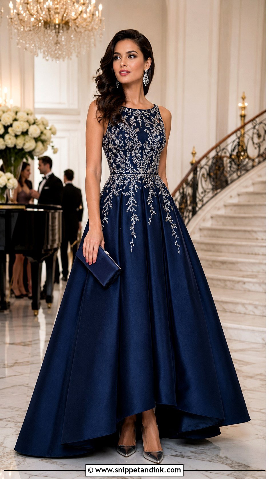 Navy Blue Embroidered Ball Gown - Snippet and Ink - 20 Ball Gown Blue Ideas