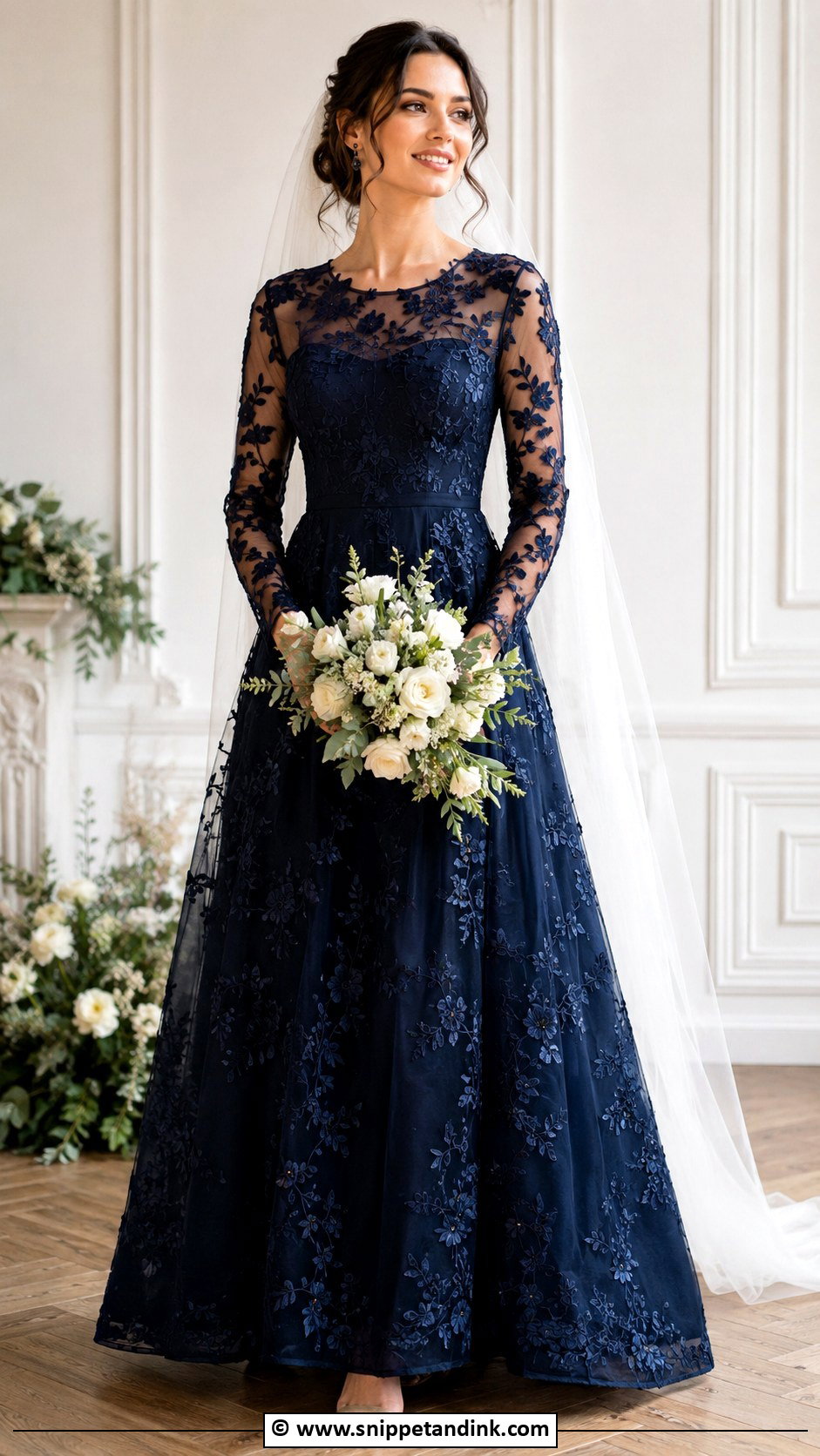 Navy Blue Embroidered Wedding Dress - Snippet and Ink - 25 Navy Blue Wedding Dress Ideas