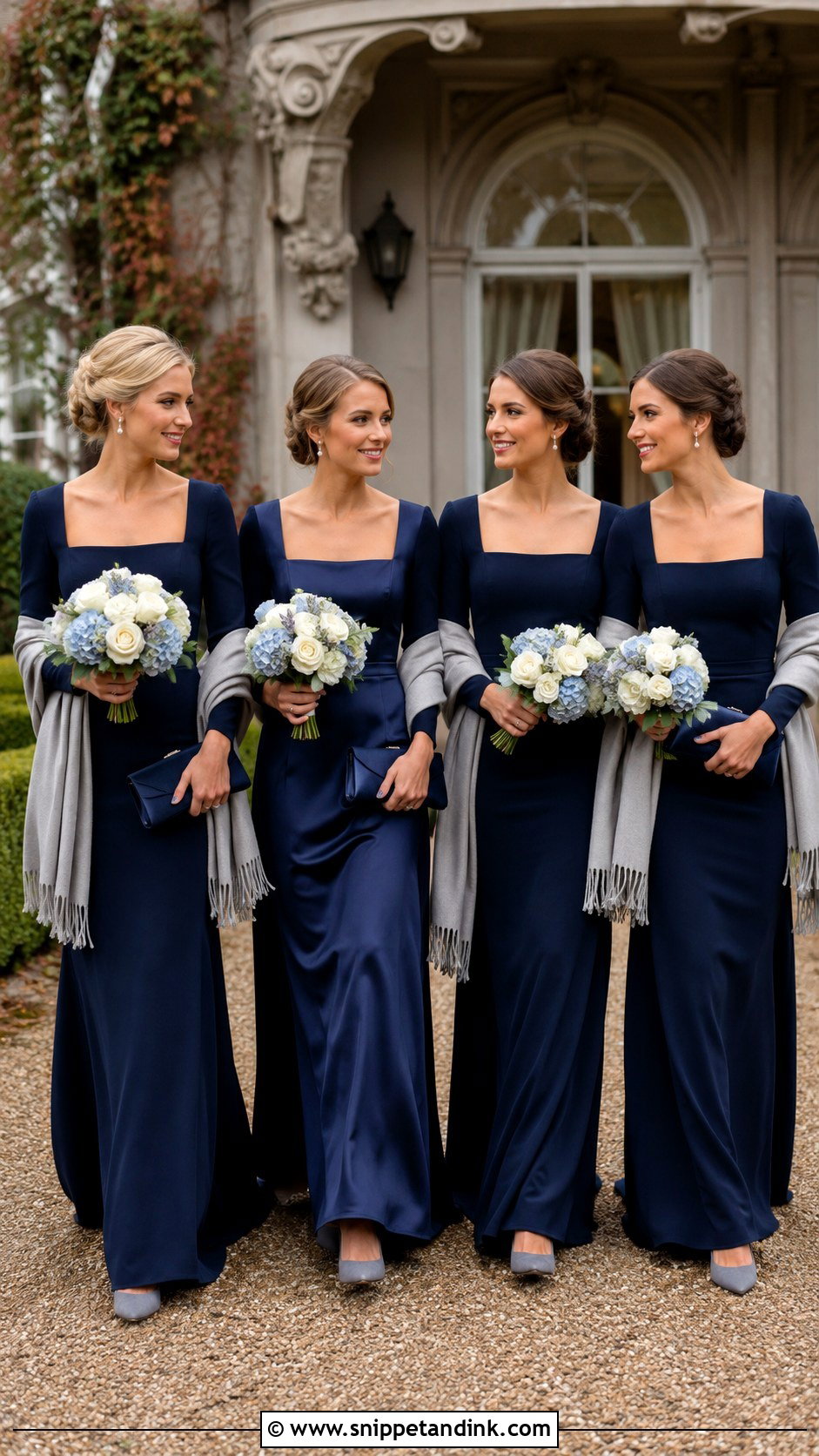 Navy Blue Fall Bridal Party Gowns - Snippet and Ink - 20 Fall Bridal Party Ideas