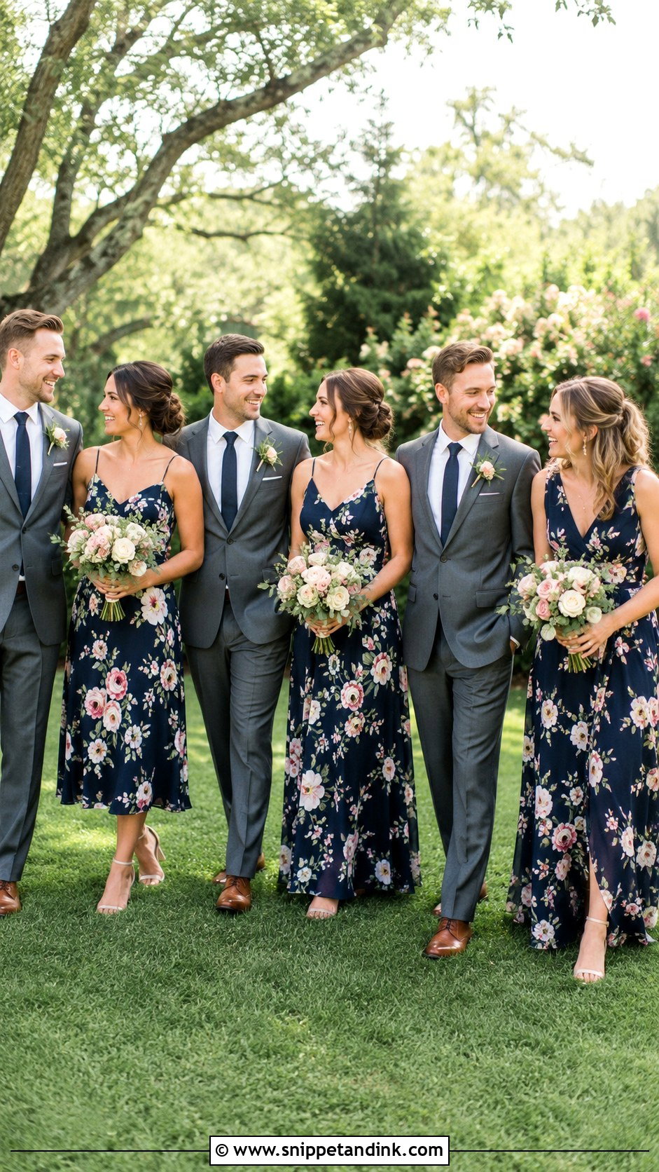 Navy Blue Floral Bridesmaid Dresses - Snippet and Ink - 25 Navy Blue Bridal Party Ideas