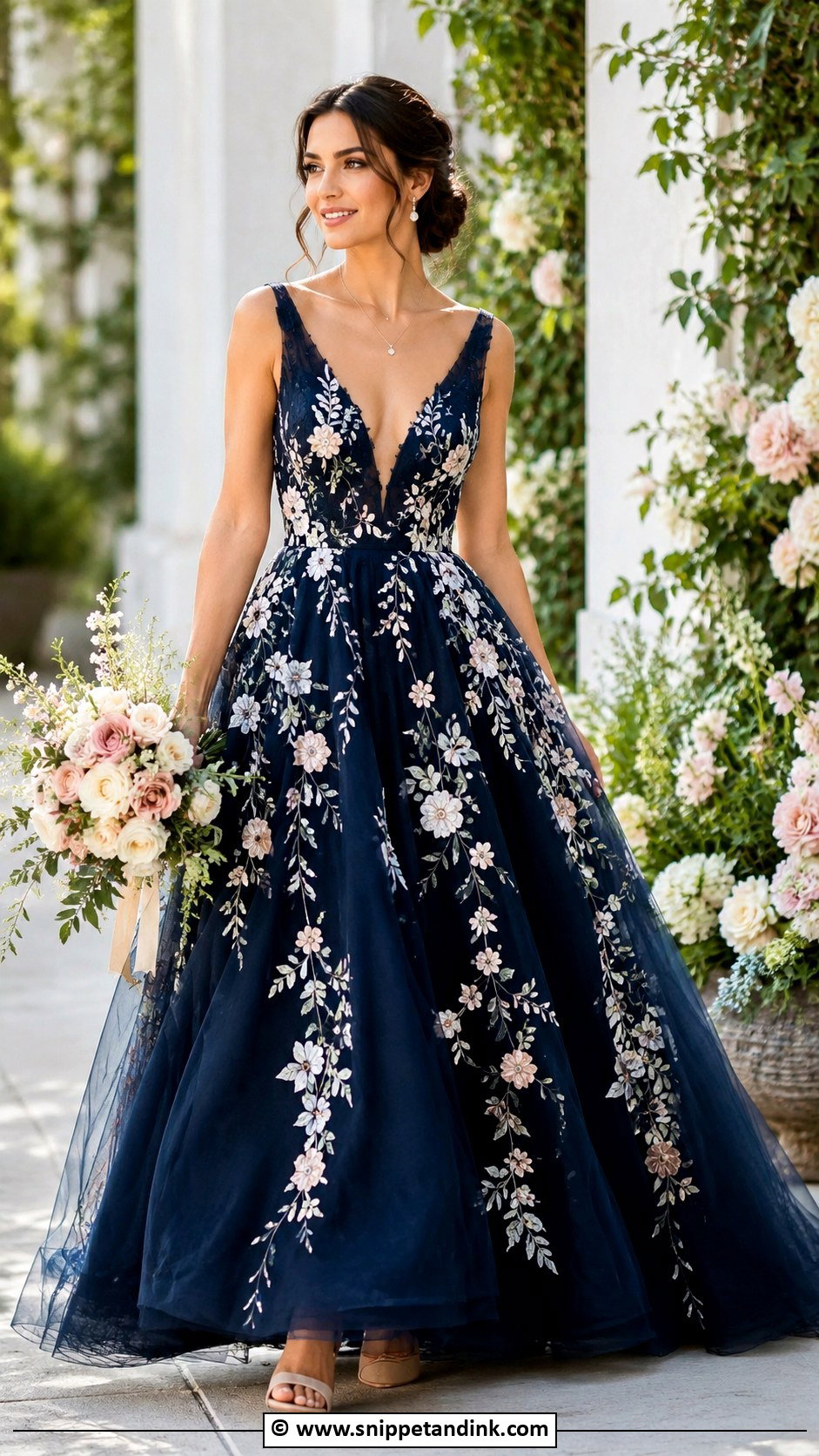 Navy Blue Floral Wedding Dress - Snippet and Ink - 25 Navy Blue Wedding Dress Ideas