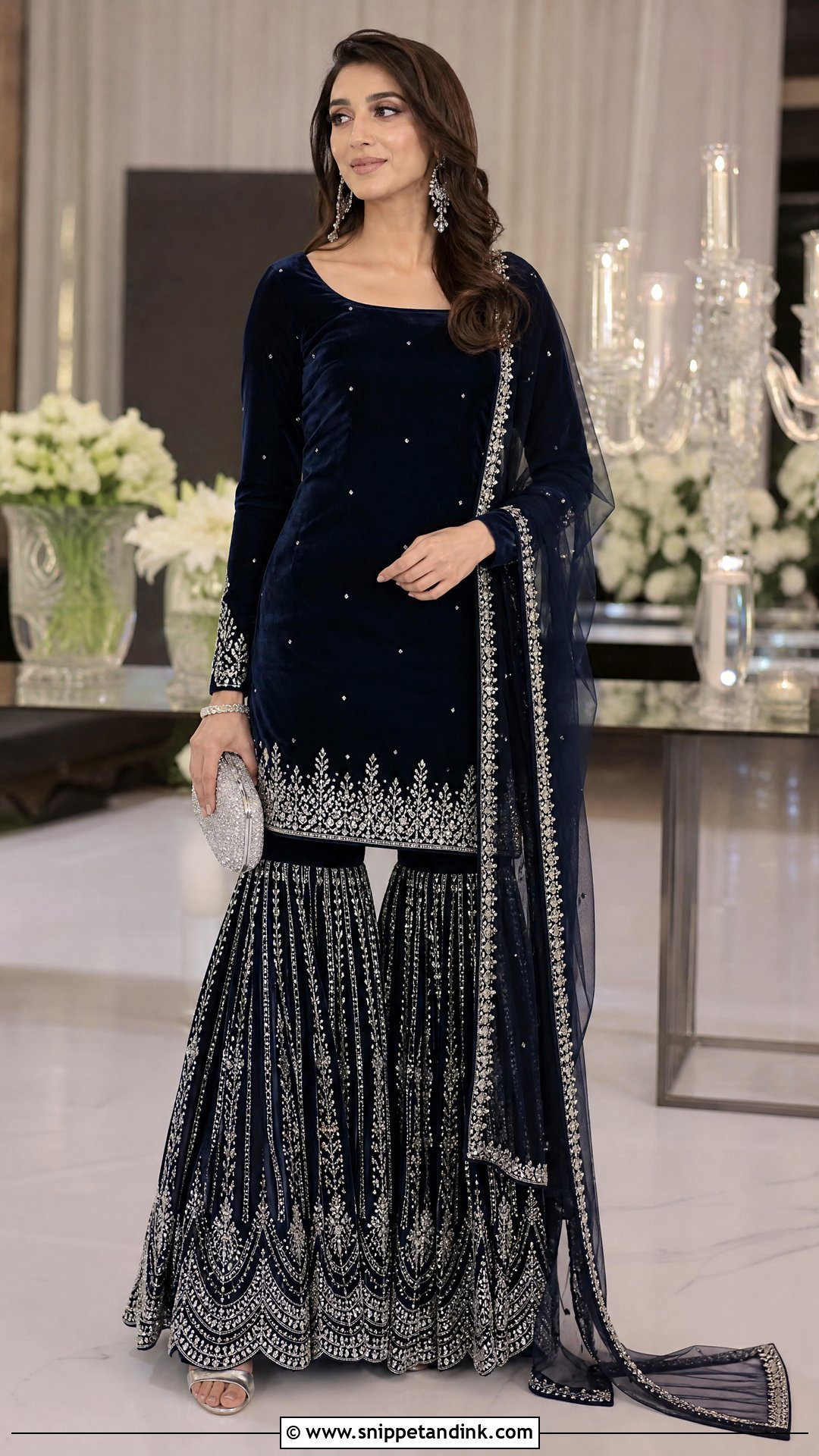 Navy Blue Garara With Cutdana Work - Snippet and Ink - 20 Latest Garara Designs for Wedding