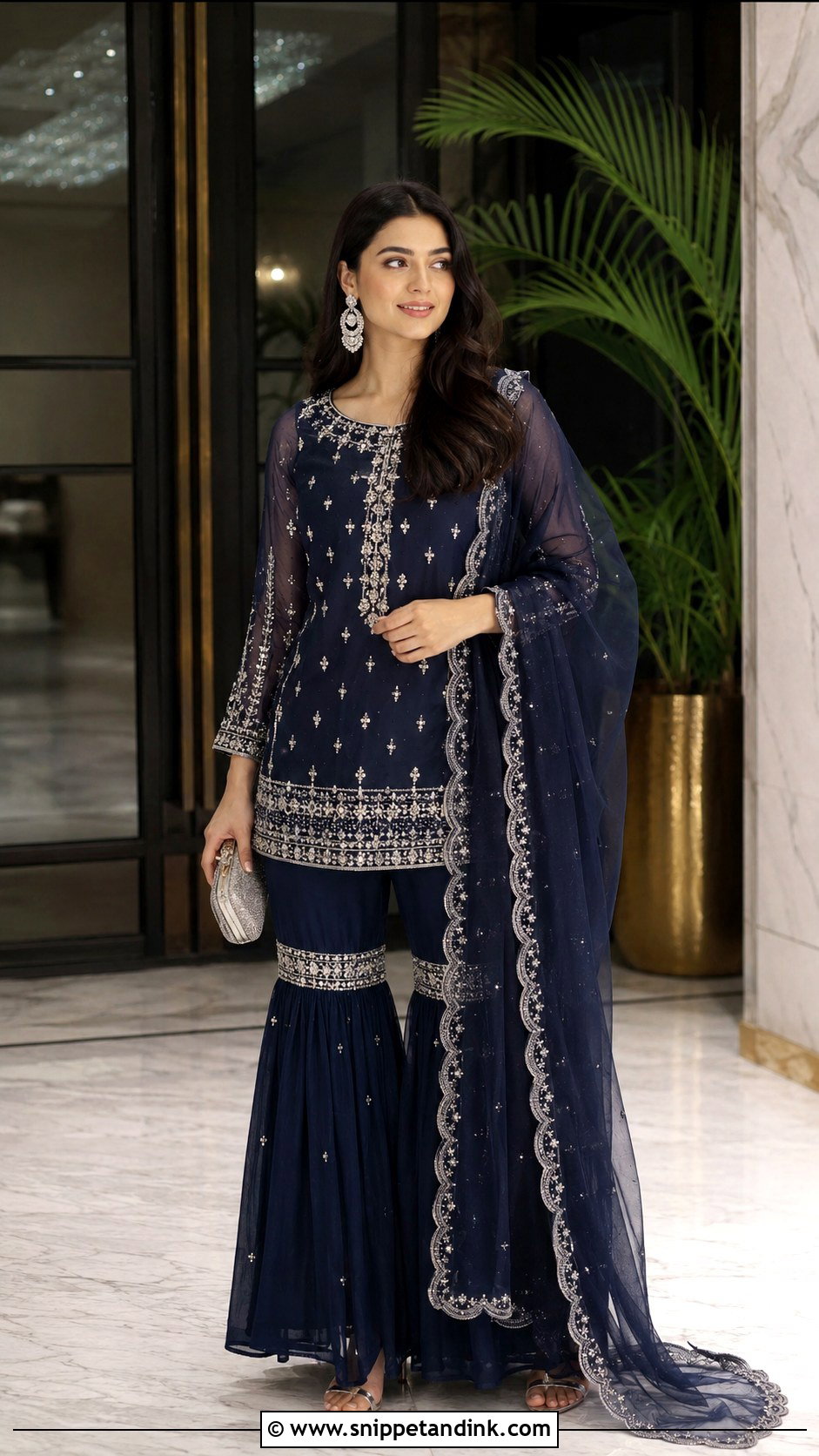 Navy Blue Garara With Silver Embroidery - Snippet and Ink - 20 Garara Designs for Wedding