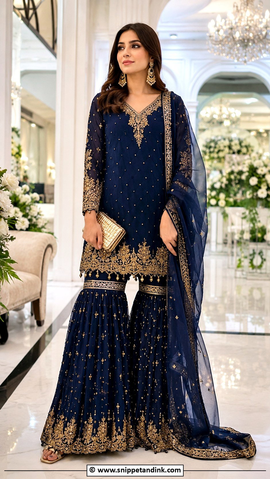 Navy Blue Gharara For Bride Sister - Snippet and Ink - 25 Barat Dresses for Bride Sister