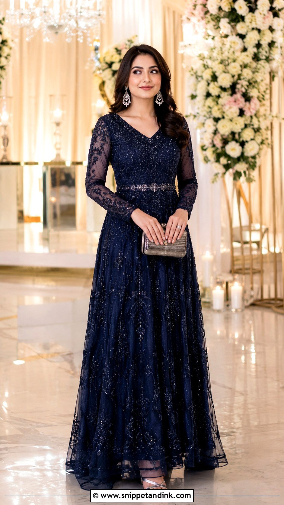 Navy Blue Gown Ring Ceremony Outfit - Snippet and Ink - 30 Ring Ceremony Outfit Ideas