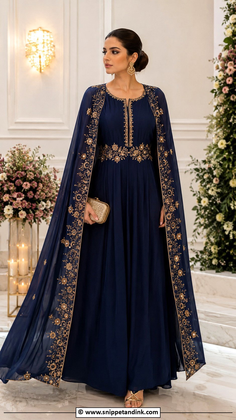 Navy Blue Henna Night Gown - Snippet and Ink - 30 Henna Night Dress Ideas