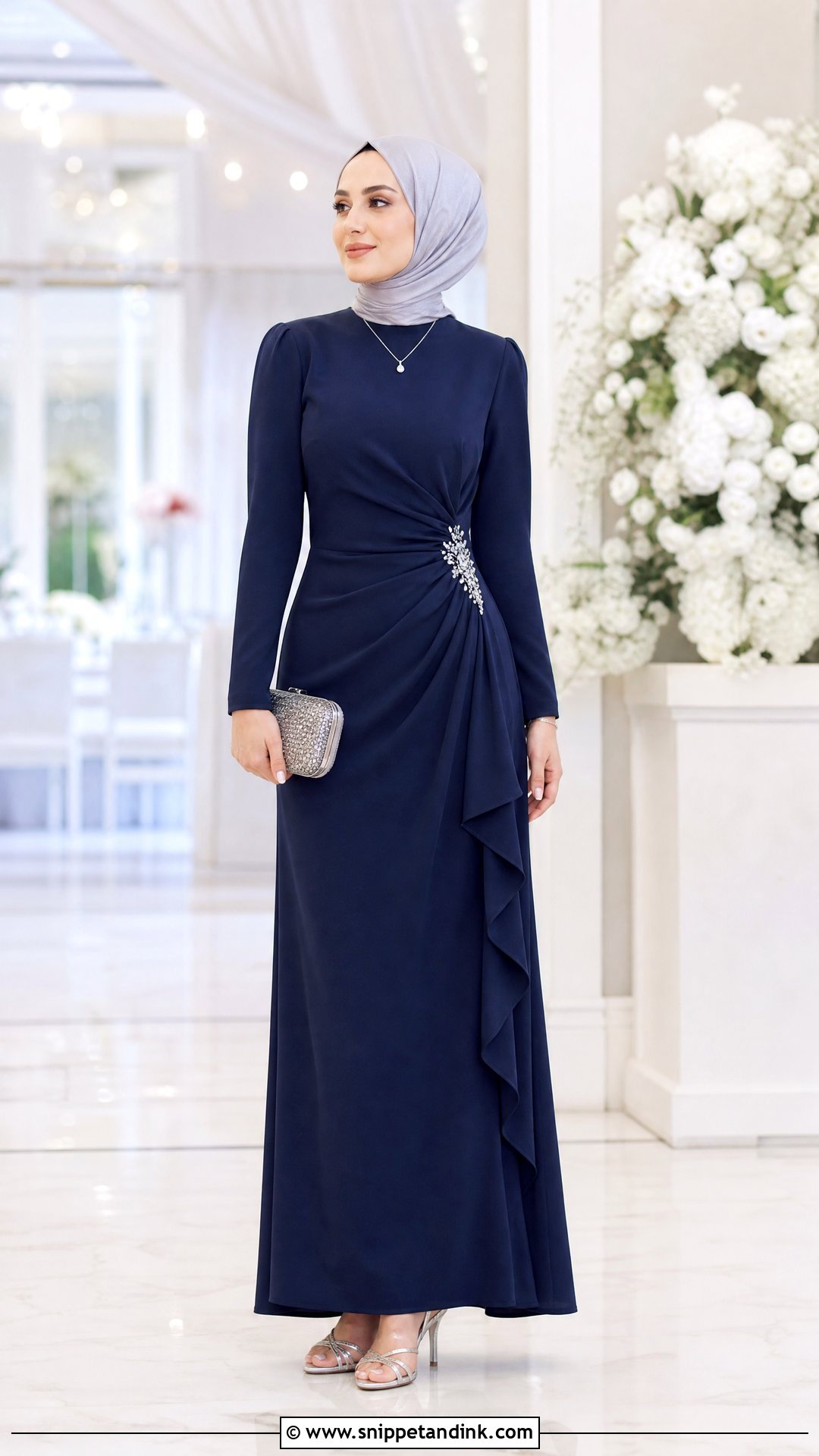 Navy Blue Hijab Wedding Guest Outfit - Snippet and Ink - 25 Hijab Ideas for Wedding