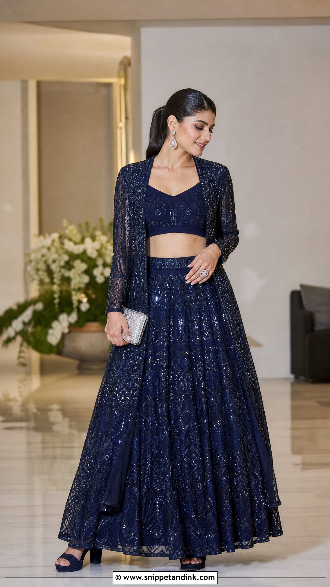 Navy Blue Jacket Lehenga for Sangeet Bride - Snippet and Ink - 20 Outfit for Sangeet Function for Bride Ideas