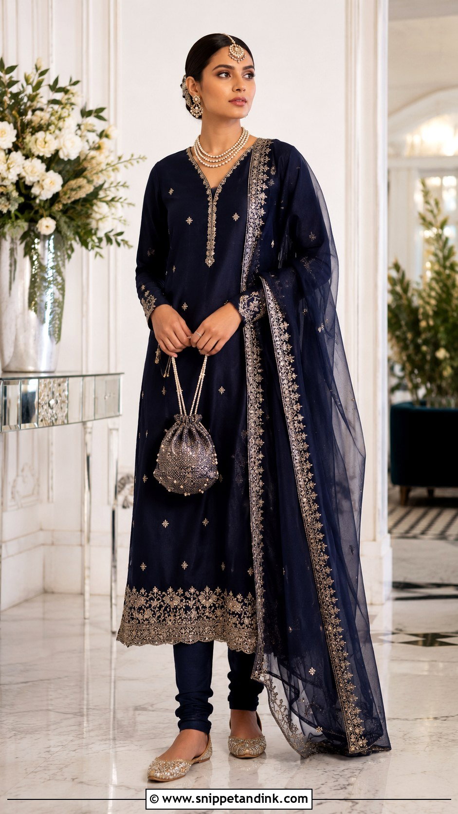 Navy Blue Khada Dupatta Formal Outfit - Snippet and Ink - 20 Khada Duppata Hyderabadi Ideas