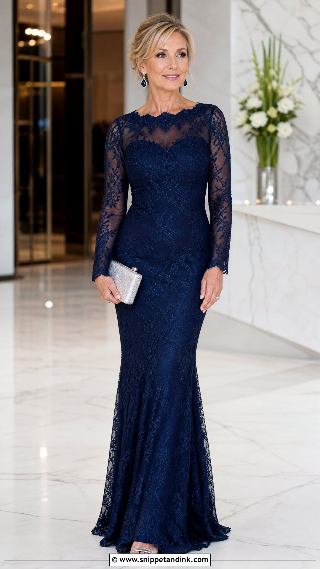 Navy Blue Lace Fishtail Gown - Snippet and Ink - 25 Fishtail Gown Ideas