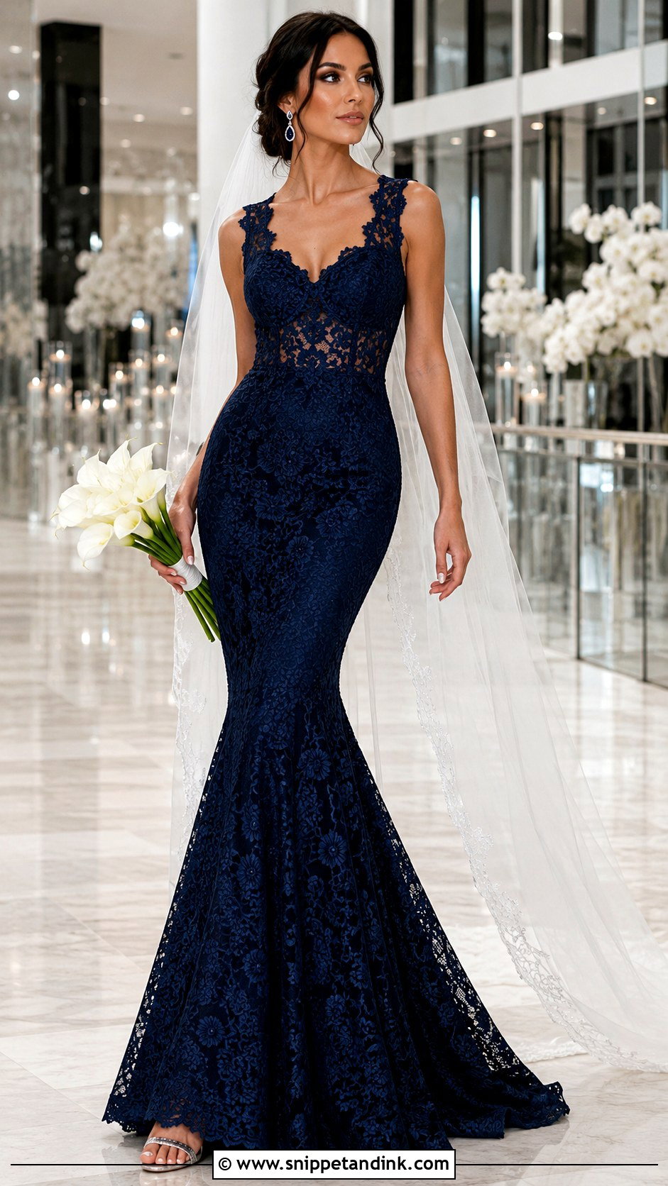 Navy Blue Lace Mermaid Wedding Dress - Snippet and Ink - 20 Blue Lace Wedding Dress Ideas
