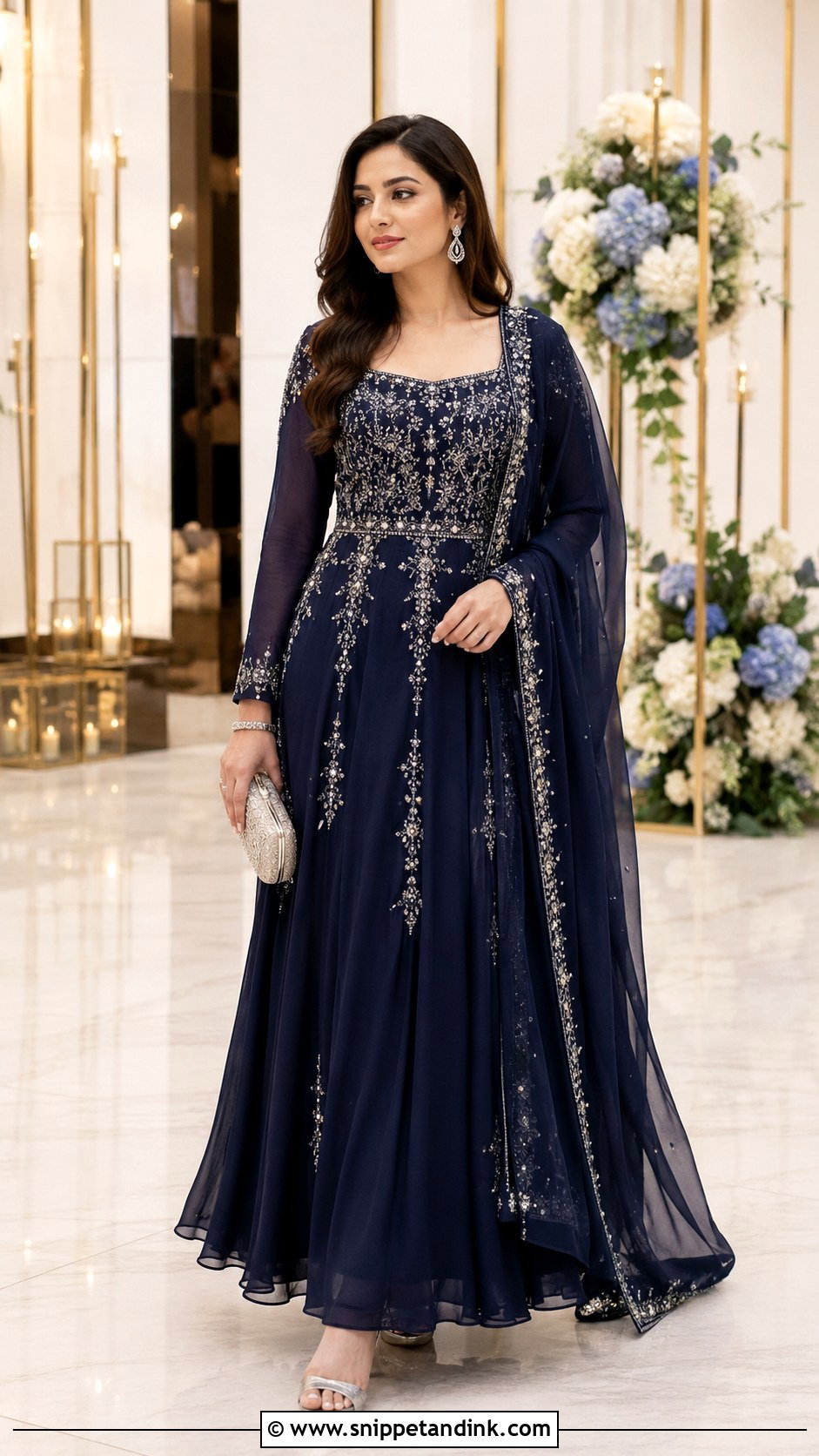 Navy Blue Long Frock for Wedding - Snippet and Ink - 20 Long Frock for Wedding Ideas