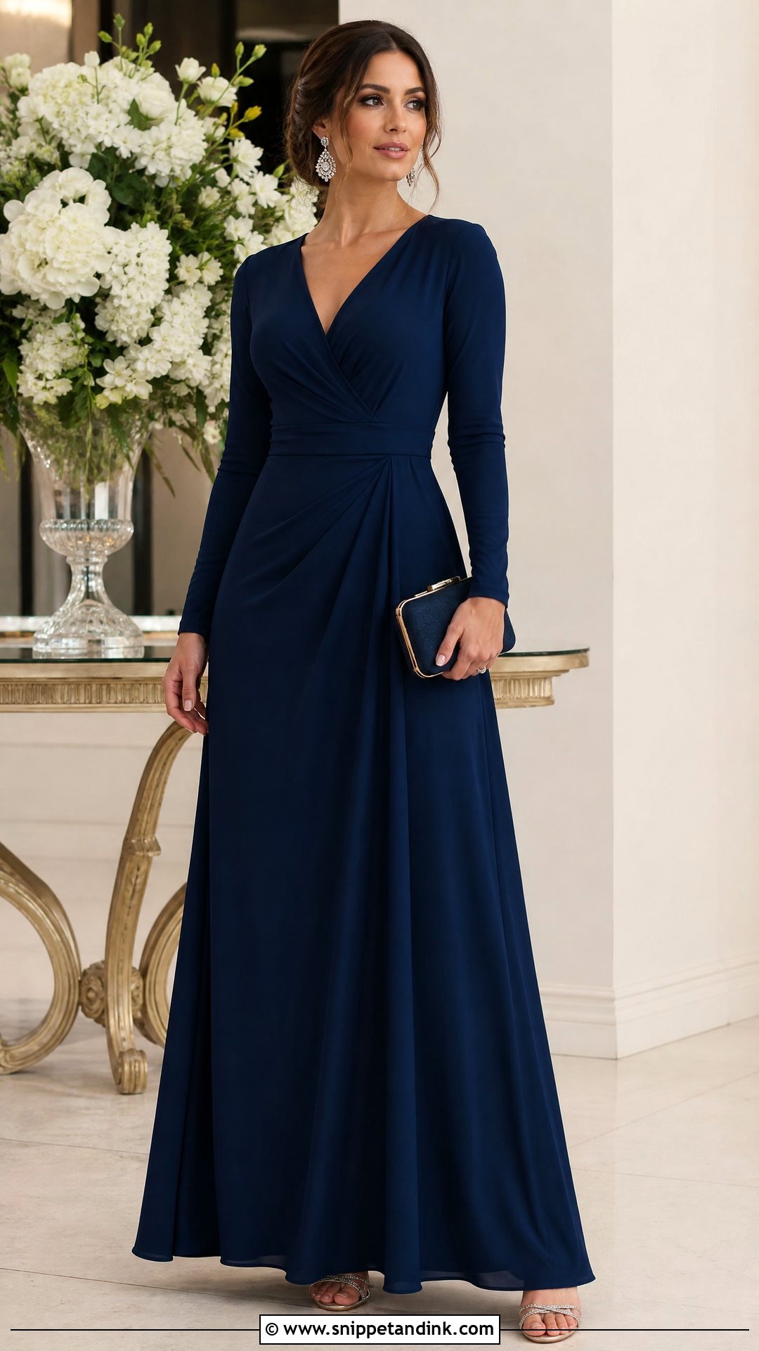 Navy Blue Long Gown with Sleeves - Snippet and Ink - 20 Long Gown with Sleeves