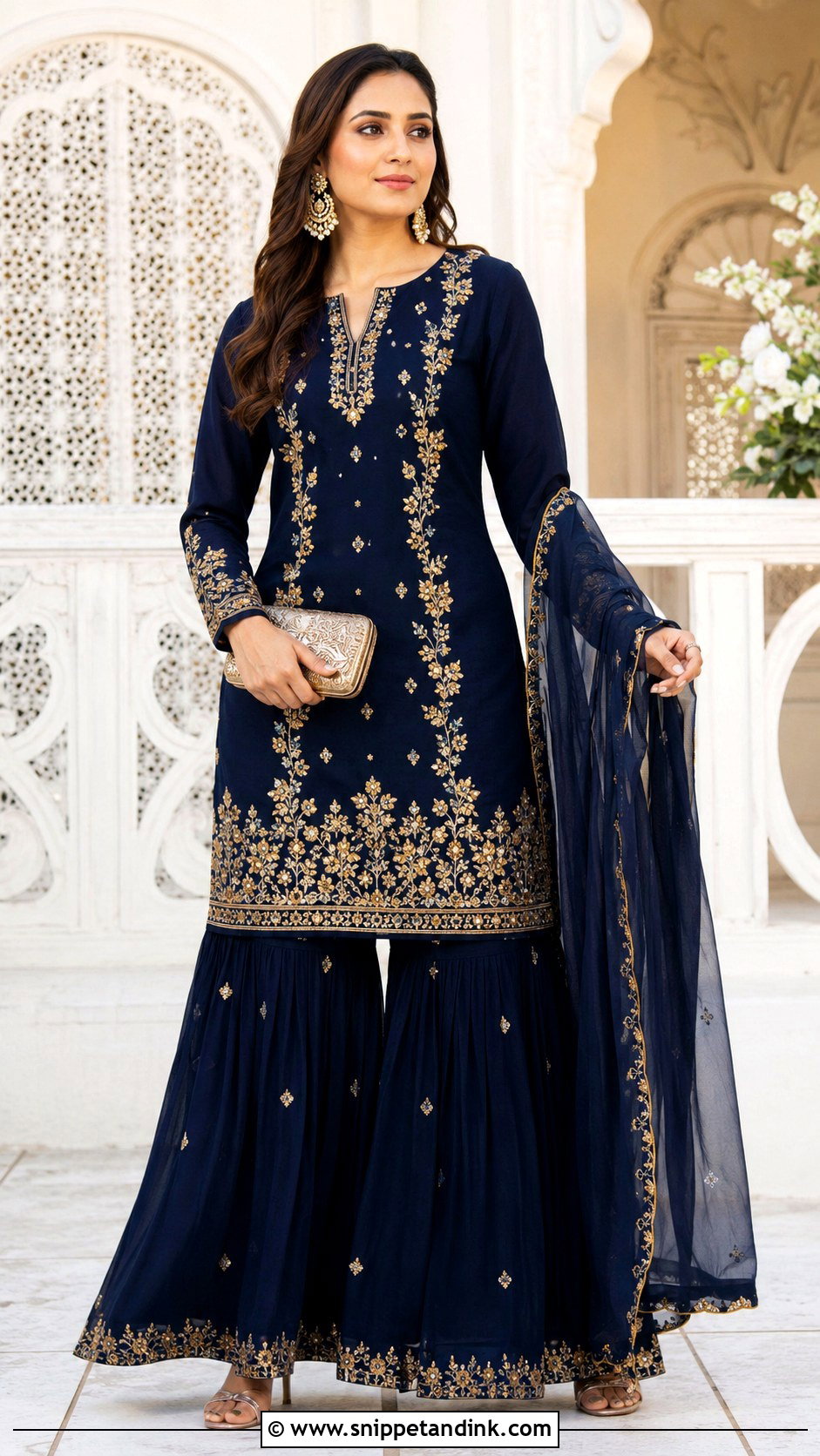 Navy Blue Long Kurta Garara - Snippet and Ink - 20 Garara for Wedding Ideas