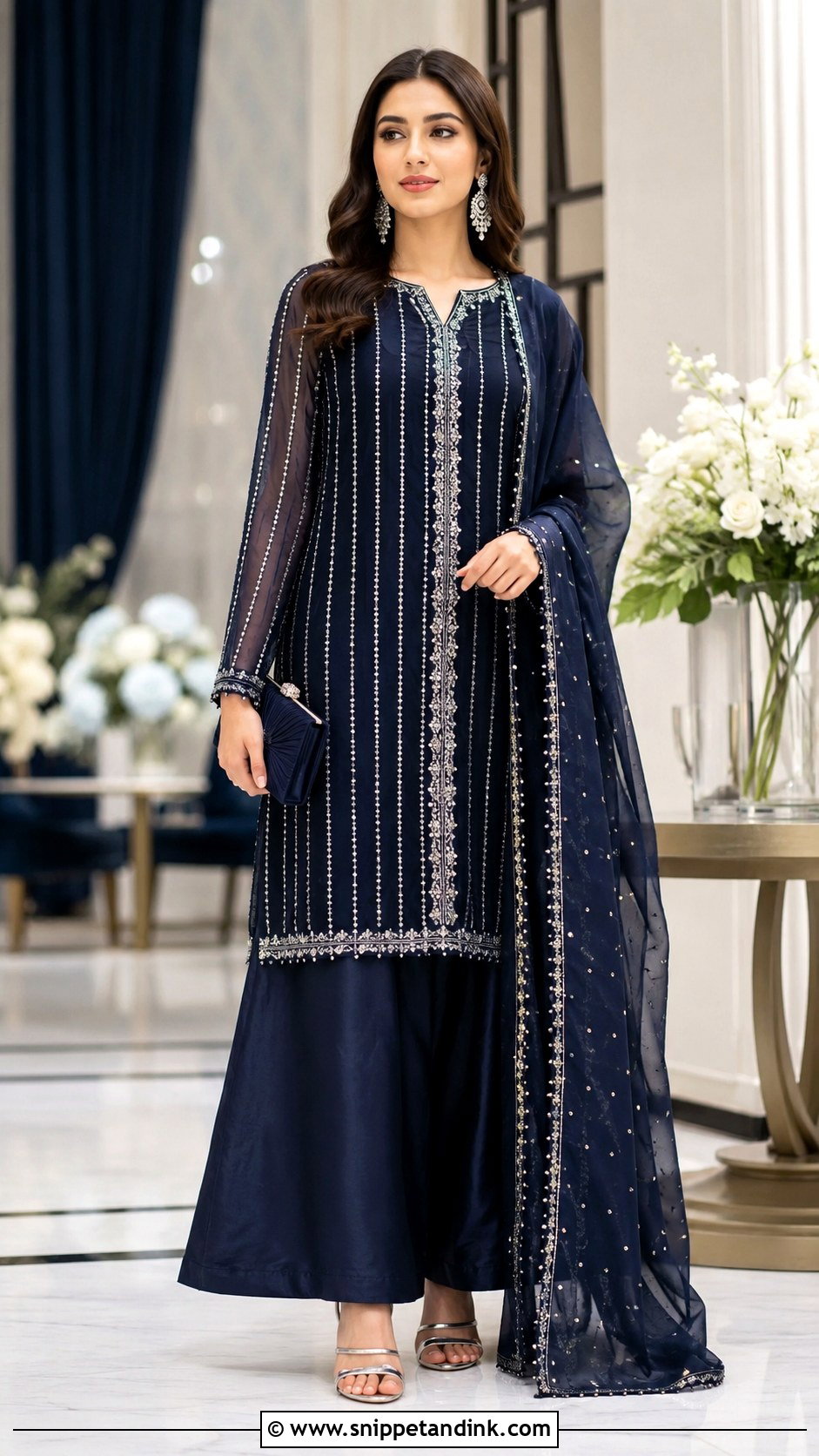 Navy Blue Long Shirt Palazzo Wedding Outfit - Snippet and Ink - 20 Long Shirt with Plazo Wedding Dress Ideas