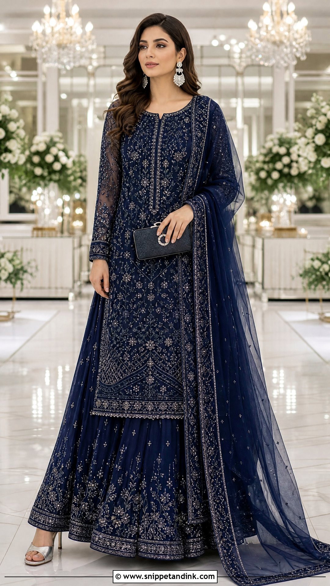 Navy Blue Long Shirt With Lehenga - Snippet and Ink - 25 Pakistani Long Shirt Wedding Dress Ideas