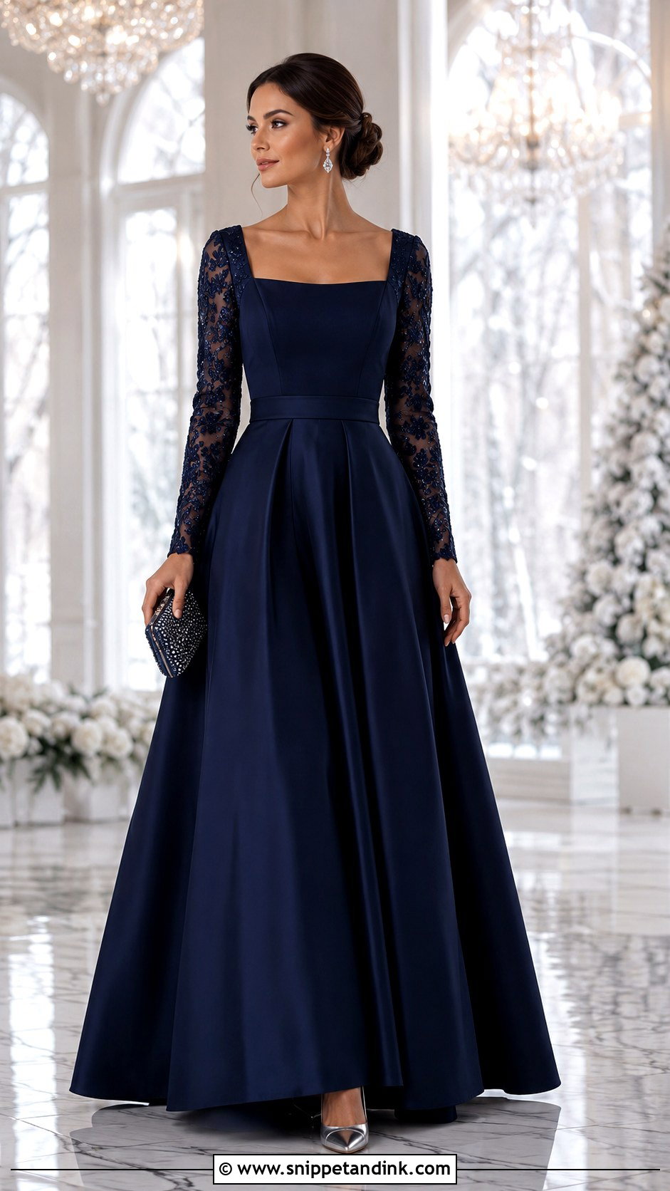 Navy Blue Long Sleeve Ball Gown - Snippet and Ink - 20 Ball Gown Blue Ideas