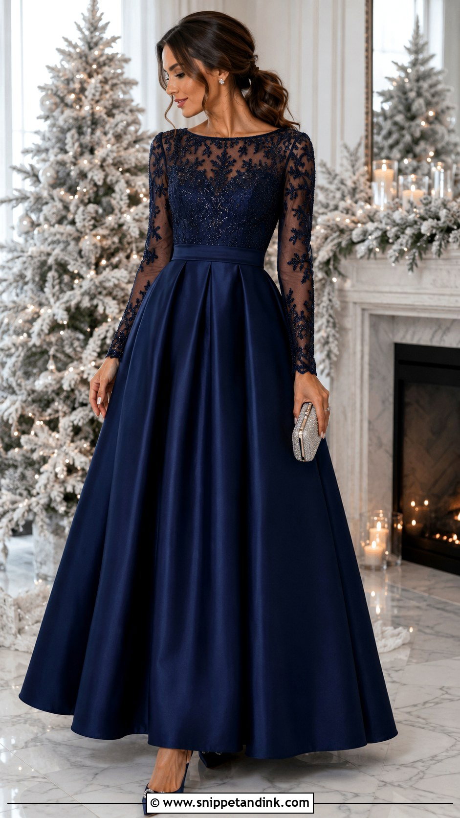 Navy Blue Long Sleeve Ballgown - Snippet and Ink - 20 Blue Ballgown Ideas