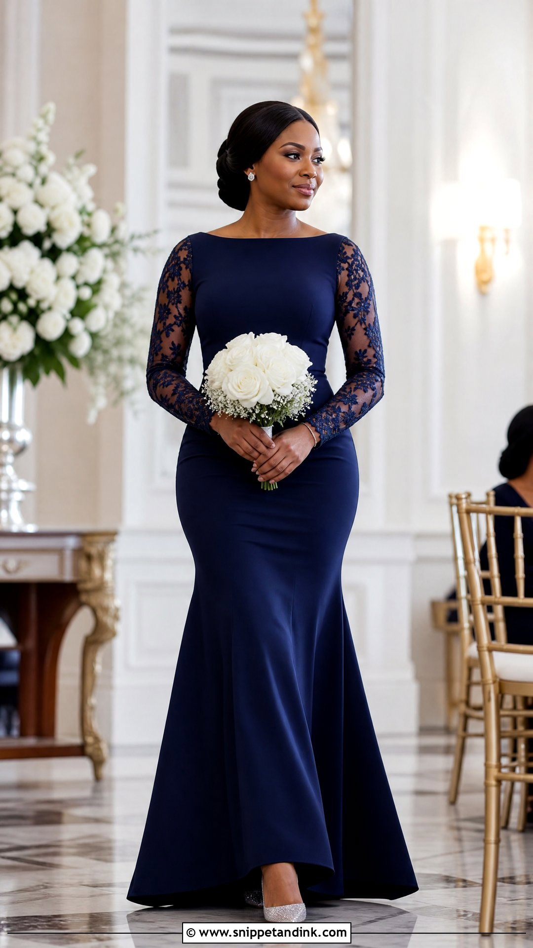 Navy Blue Long Sleeve Bridal Train Dress - Snippet and Ink - 20 Bridal Train Dresses Nigeria