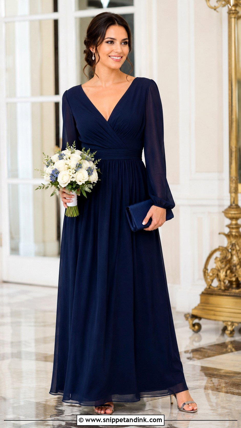 Navy Blue Long Sleeve Bridesmaid Dress - Snippet and Ink - 20 Bride's Maid Dress Ideas