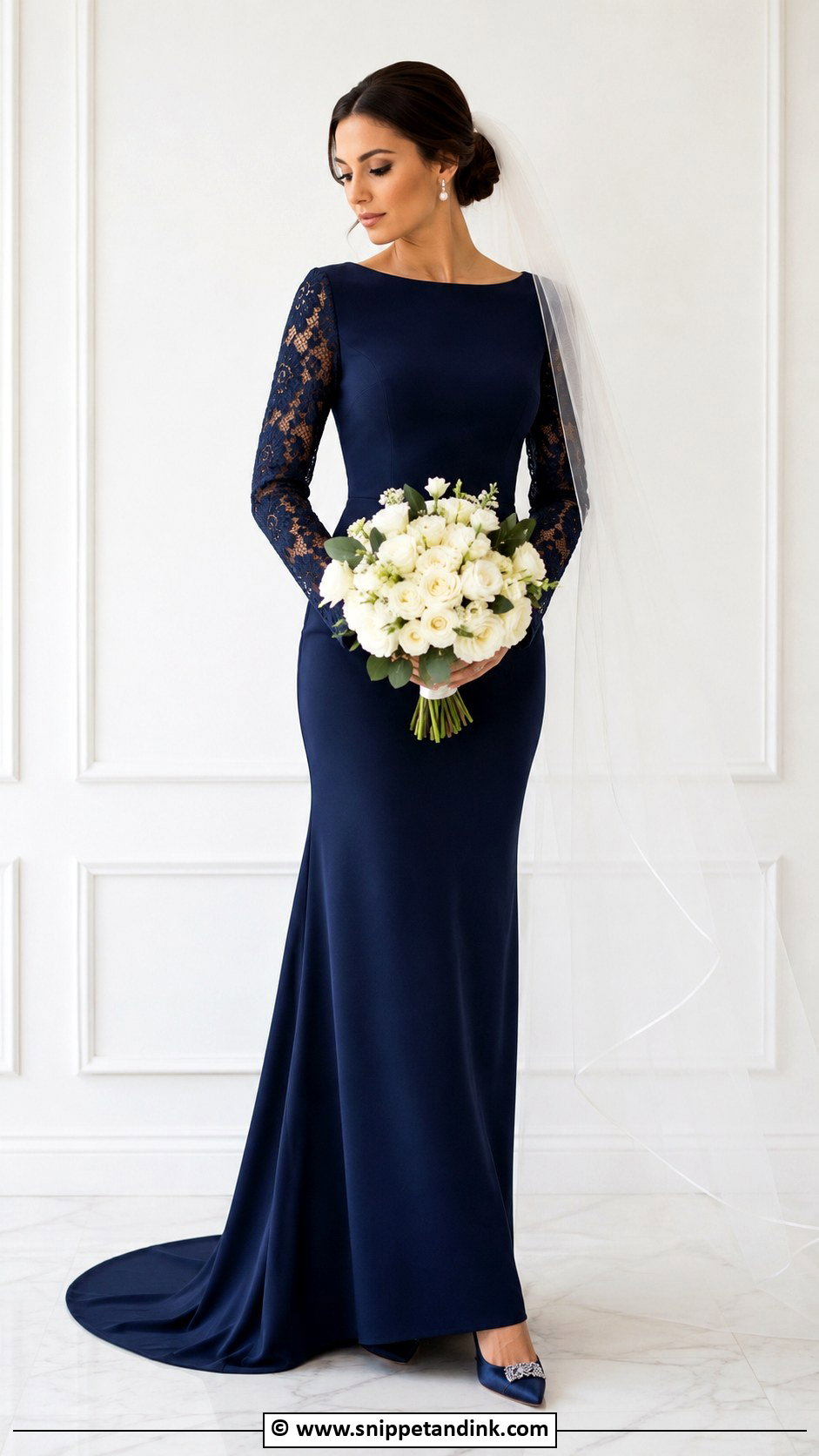 Navy Blue Long Sleeve Wedding Dress - Snippet and Ink - 25 Navy Blue Wedding Dress Ideas